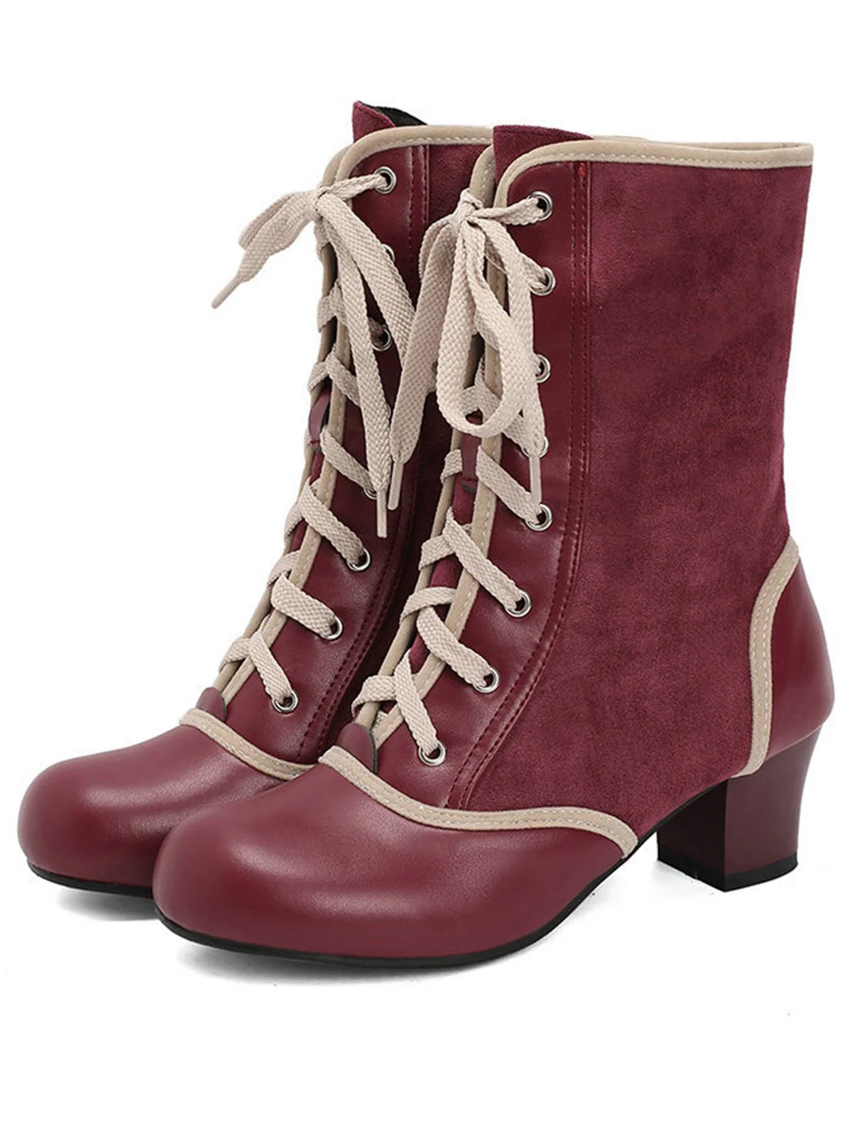 Vintage Schnürung Kunst Wildleder Leder Mittel Wade Stiefel - Image 9