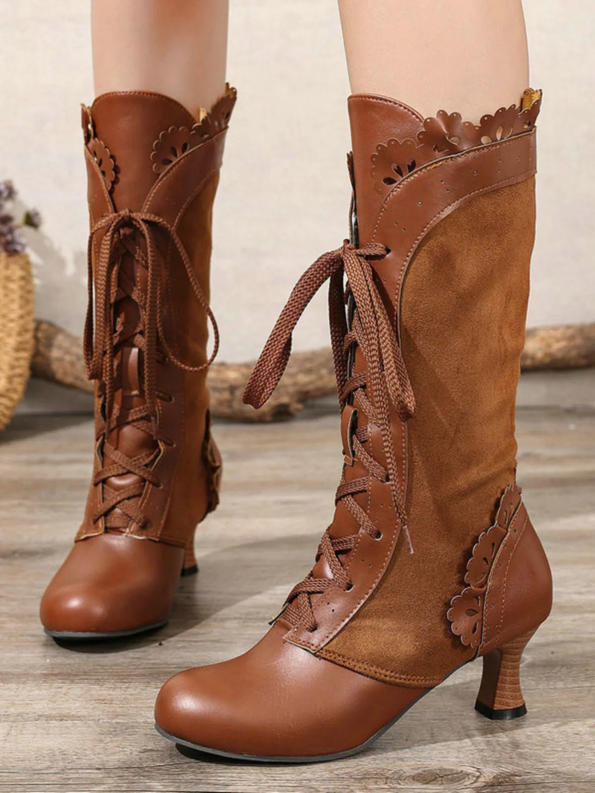 Vintage Schnürung Mittlere Ferse Brogue Knöchel Stiefel - Image 2