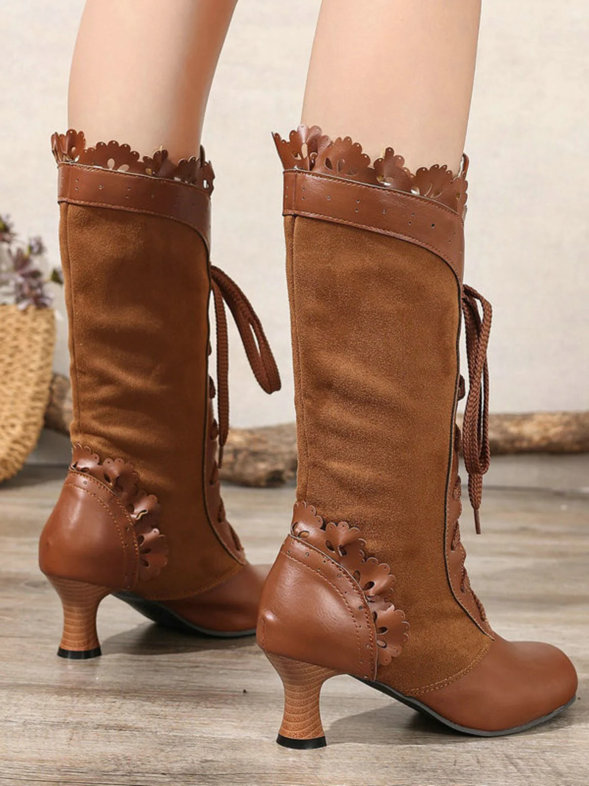 Vintage Schnürung Mittlere Ferse Brogue Knöchel Stiefel - Image 3
