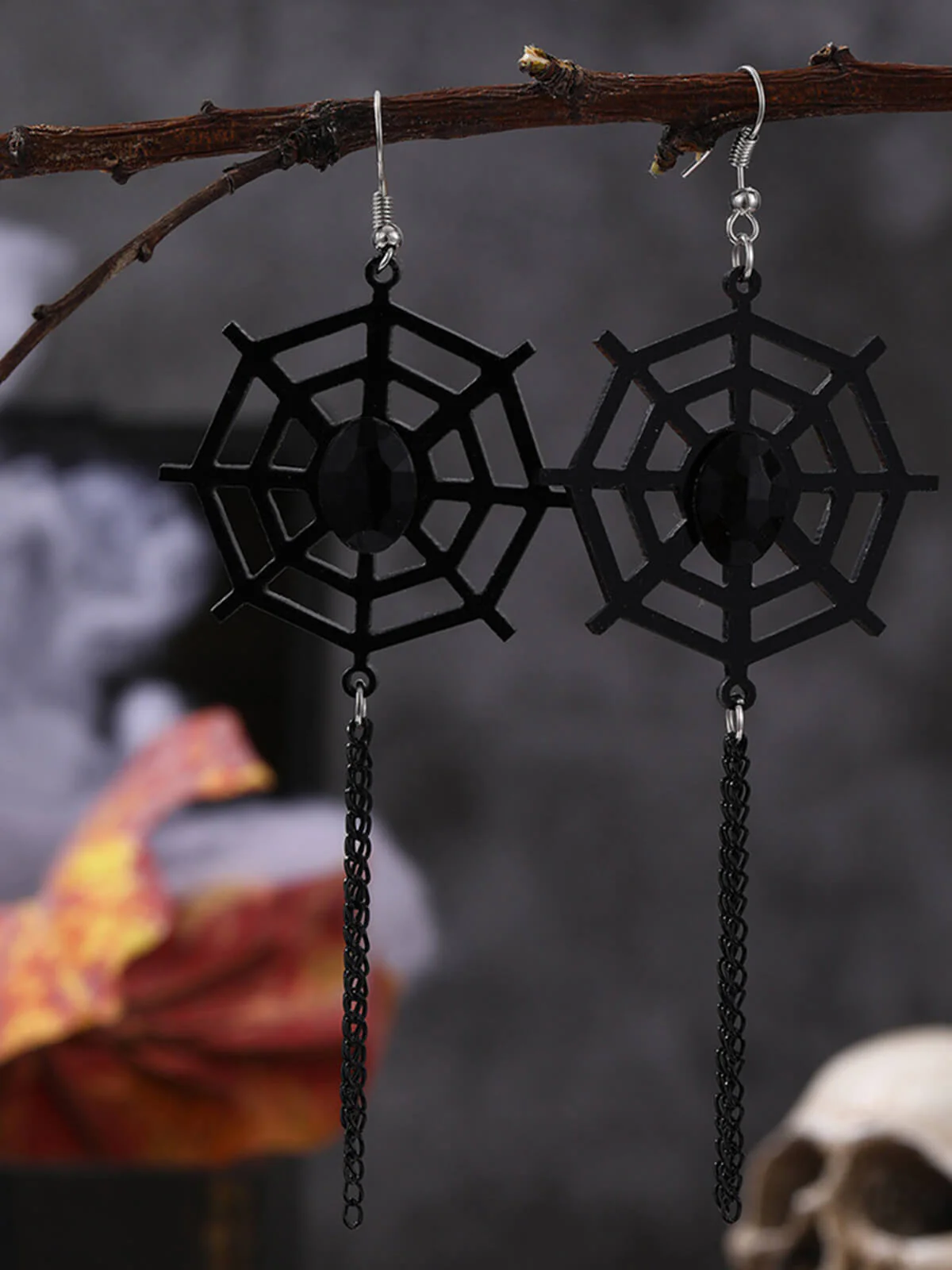 Vintage Schwarz Spinnennetz Dangle Ohrringe - Image 3