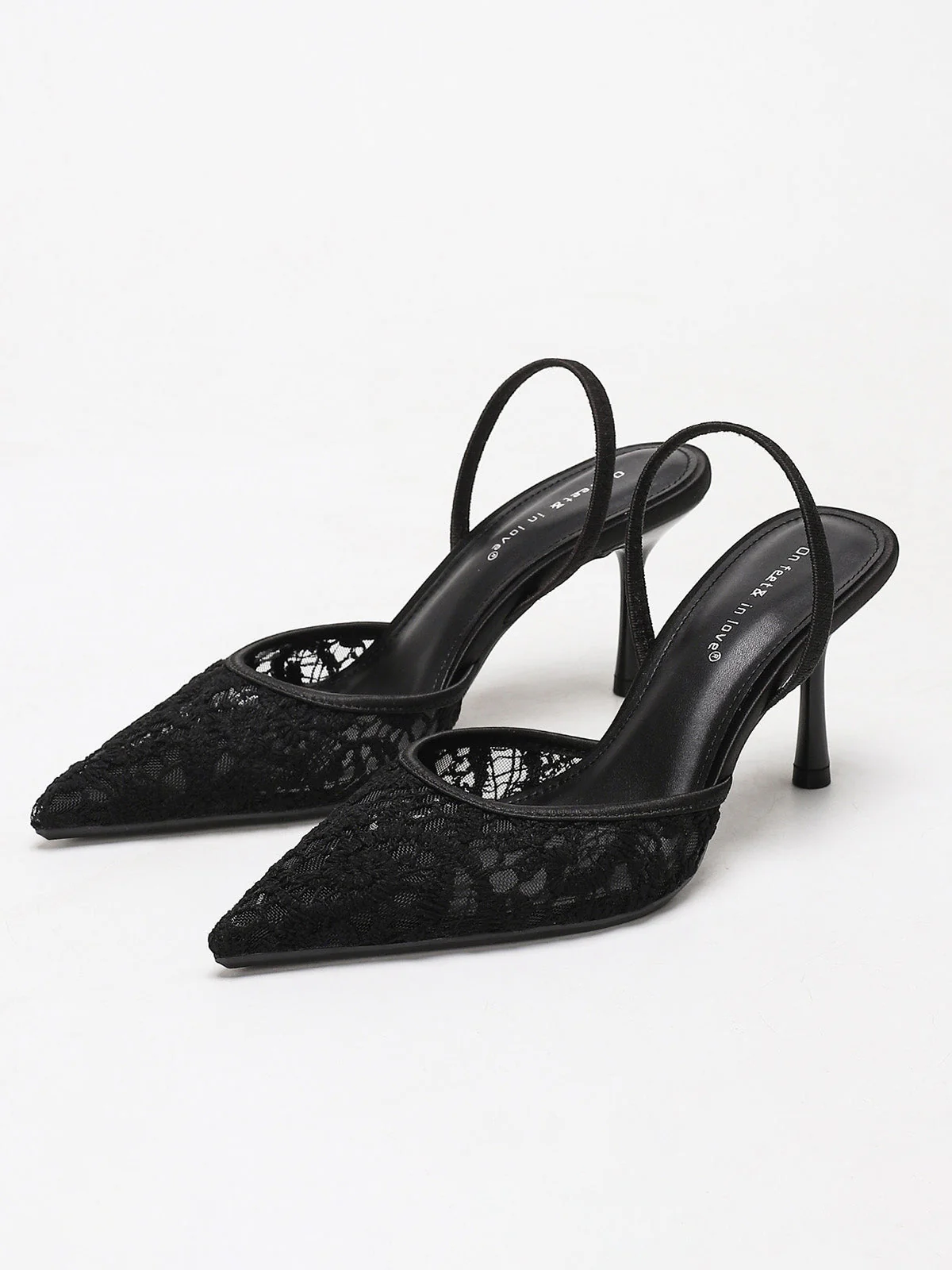 Vintage Schwarz Spitz zulaufend Spitze Slingback Pumps