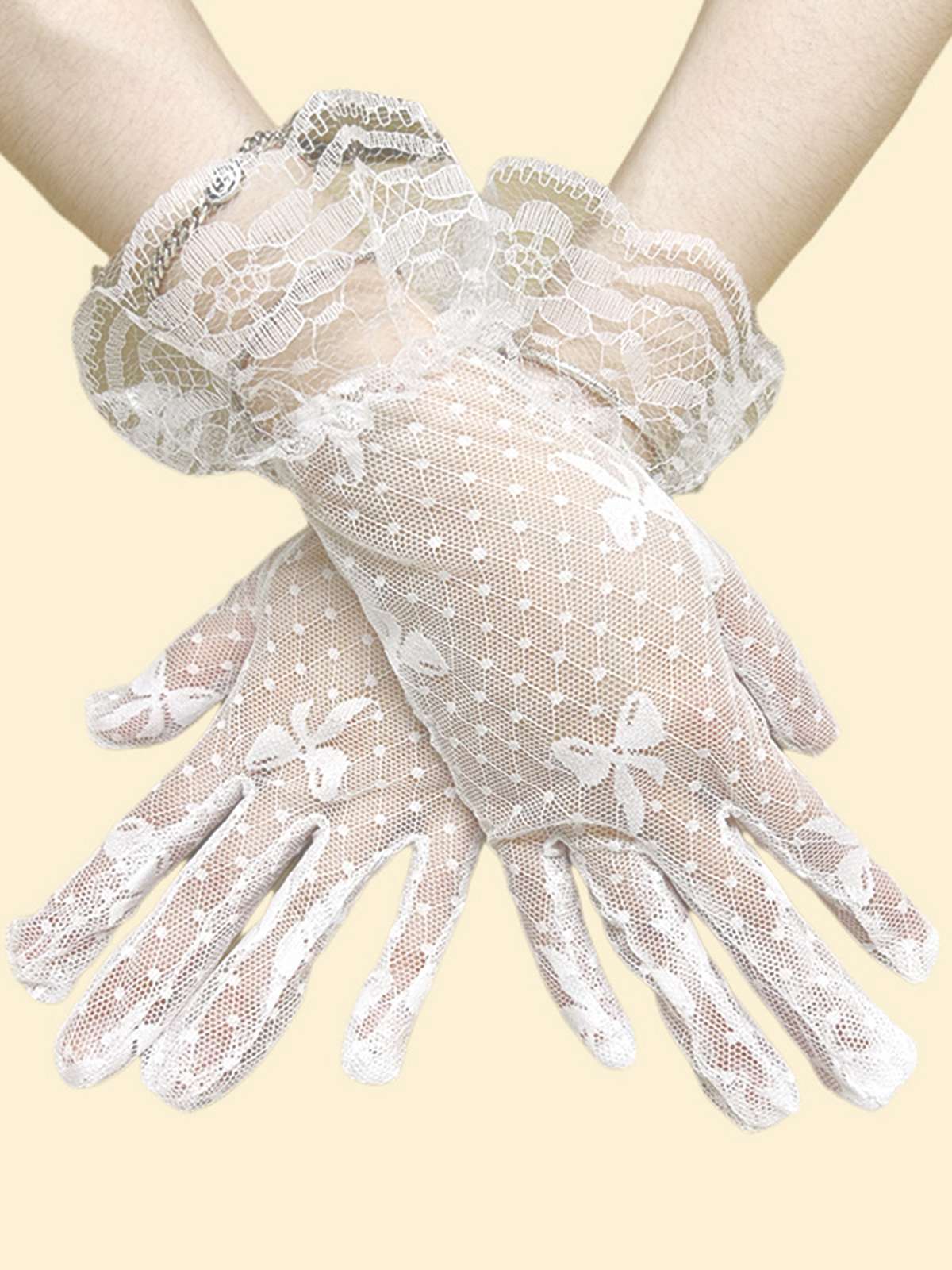 Vintage Solide Bogen Spitze Handschuhe - Image 2