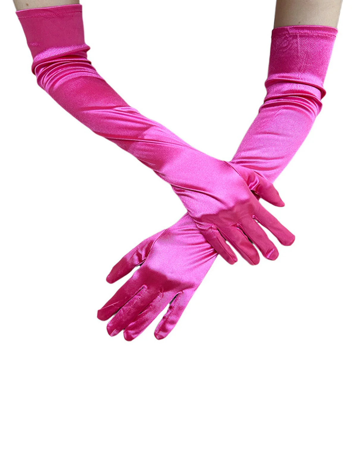 Vintage Solide Kunstsatin Ellbogenlange Handschuhe - Image 2