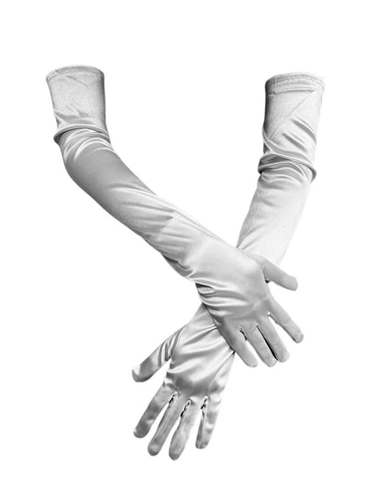 Vintage Solide Kunstsatin Ellbogenlange Handschuhe - Image 4