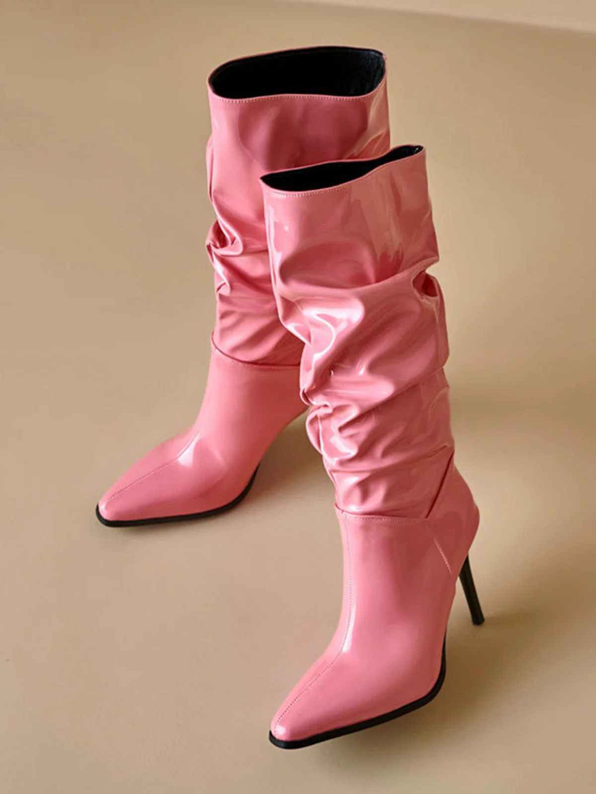 Vintage Solide Lack Leder Wadenhoch Hohe Stiefel - Image 3
