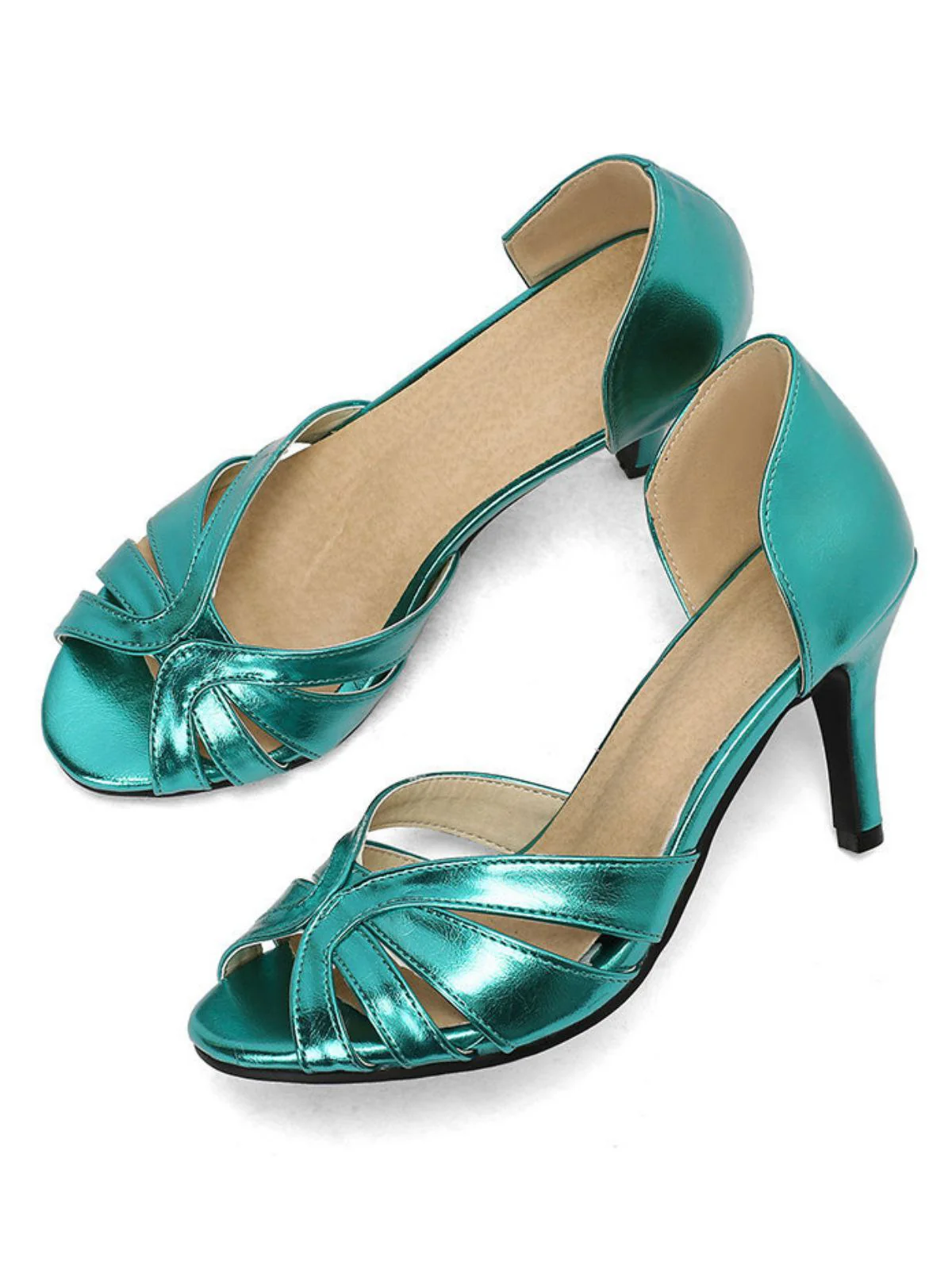 Vintage Solide Peep Toe Hohl Slip-On Hohe Absätze - Image 11