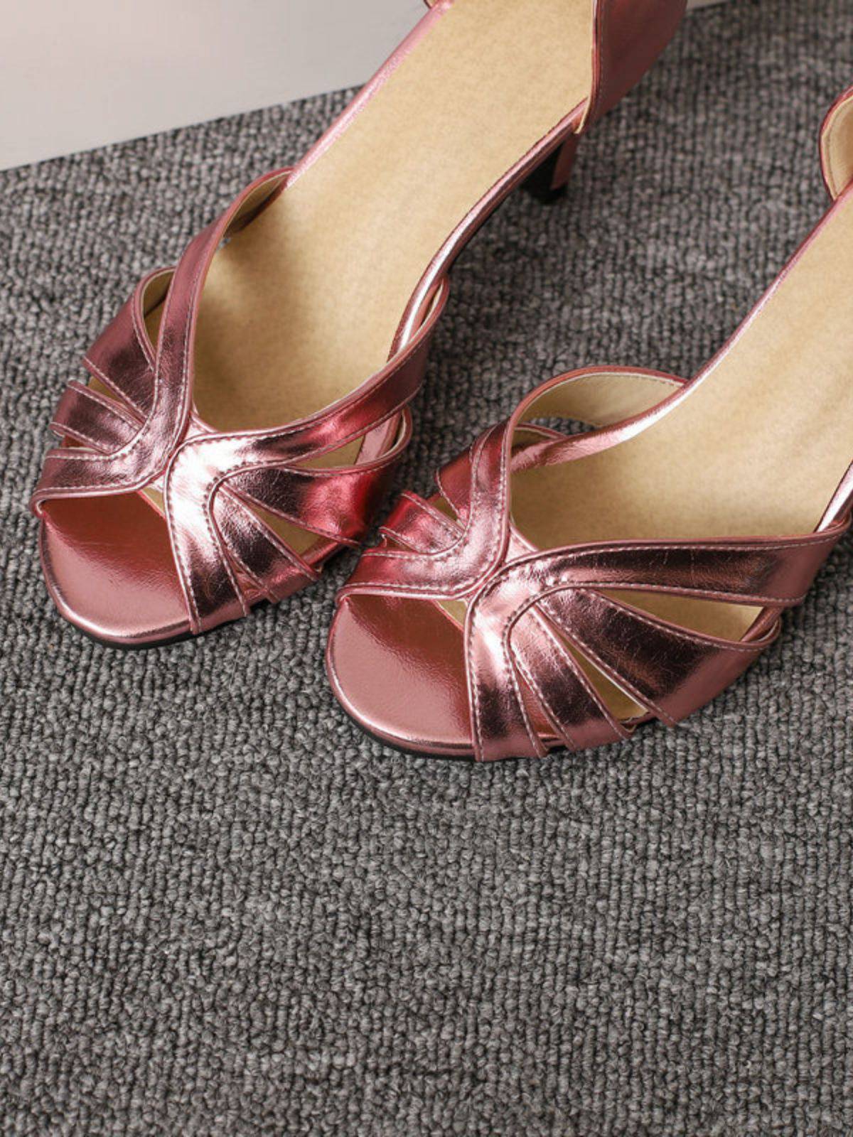 Vintage Solide Peep Toe Hohl Slip-On Hohe Absätze - Image 17