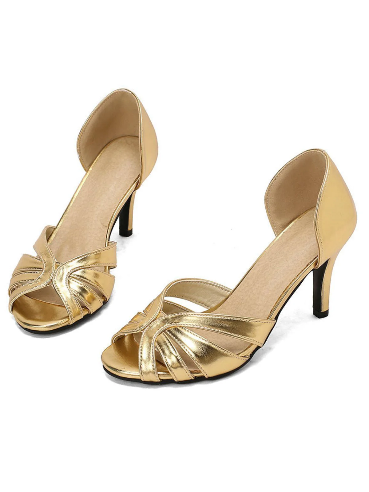 Vintage Solide Peep Toe Hohl Slip-On Hohe Absätze - Image 7