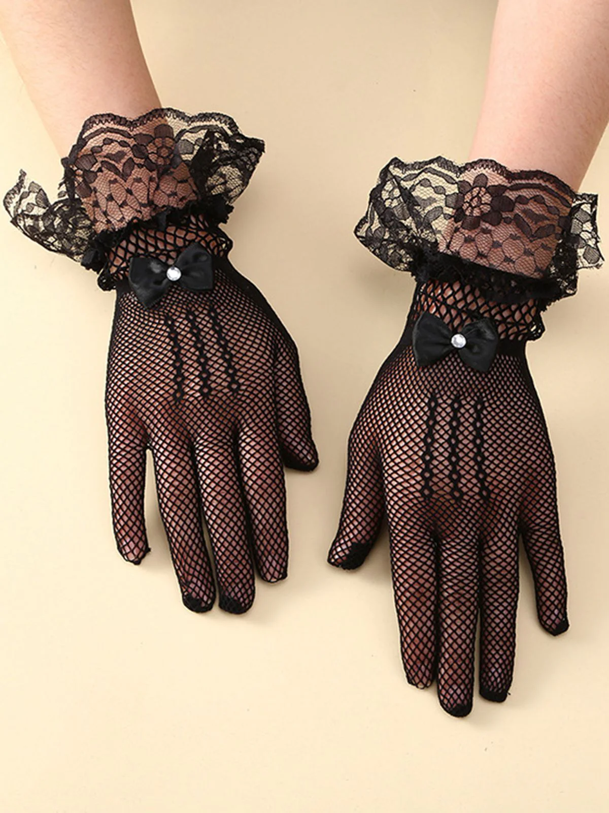 Vintage Solide Schleife Spitze Handschuhe - Image 2