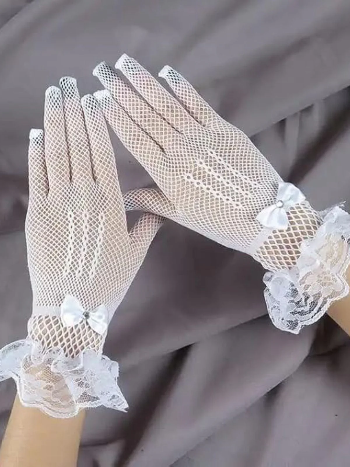 Vintage Solide Schleife Spitze Handschuhe - Image 3