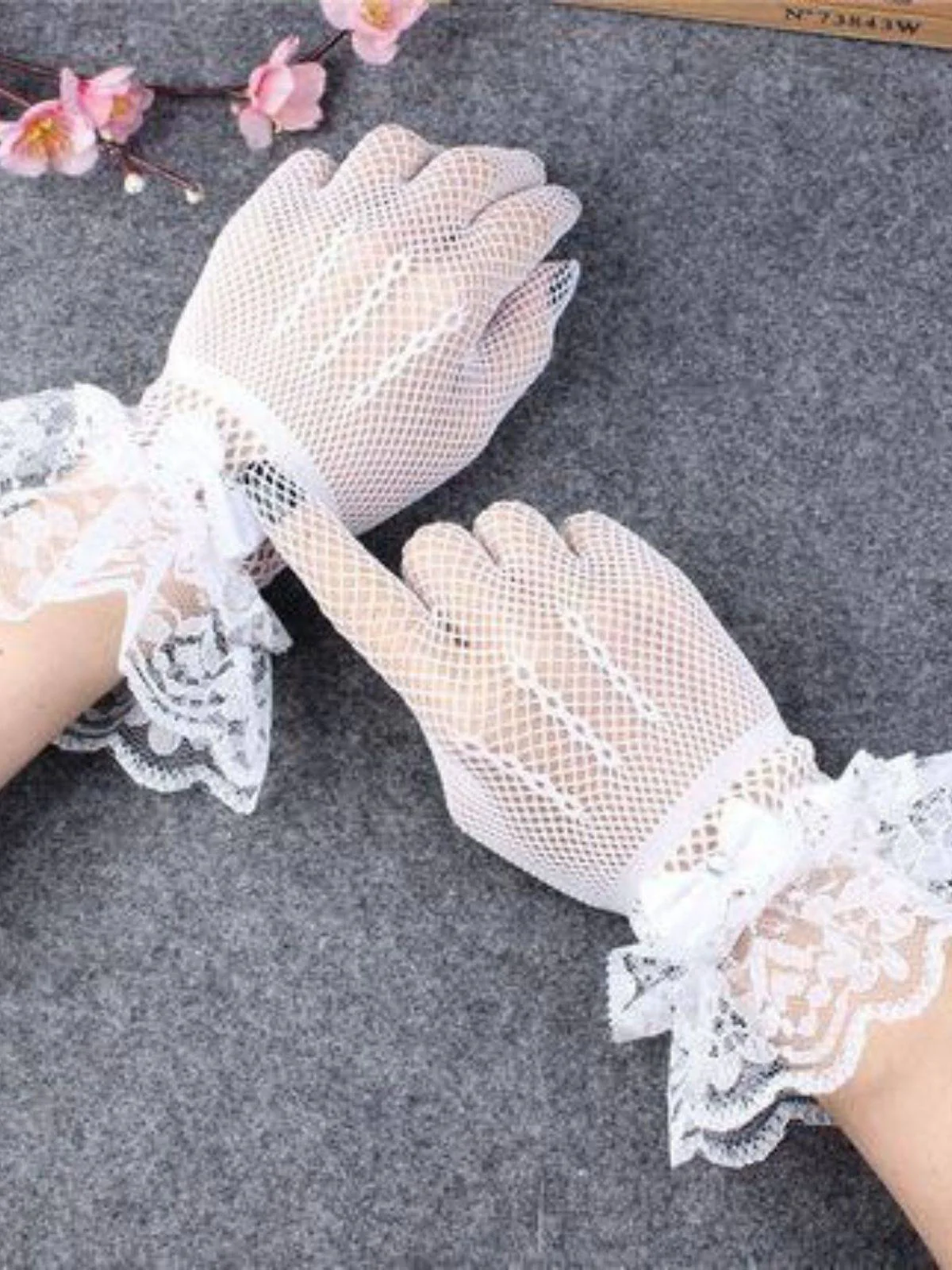 Vintage Solide Schleife Spitze Handschuhe - Image 4