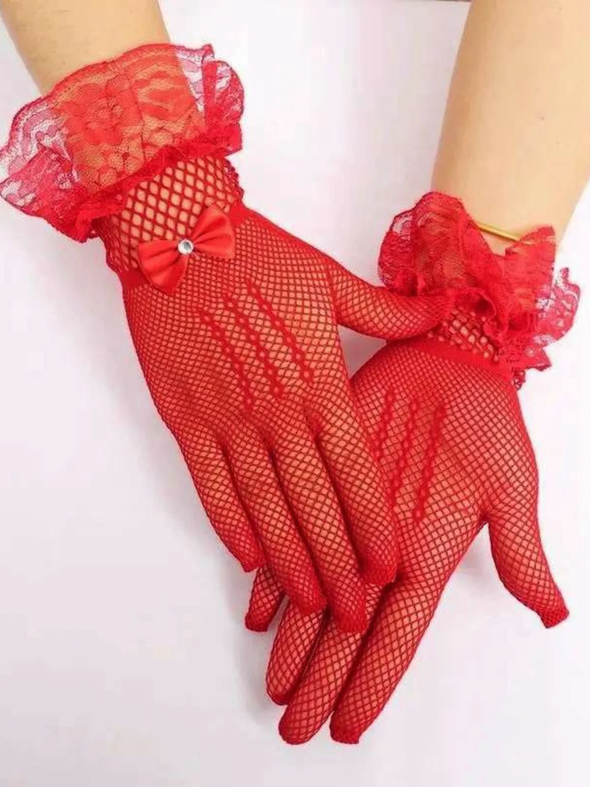 Vintage Solide Schleife Spitze Handschuhe - Image 6