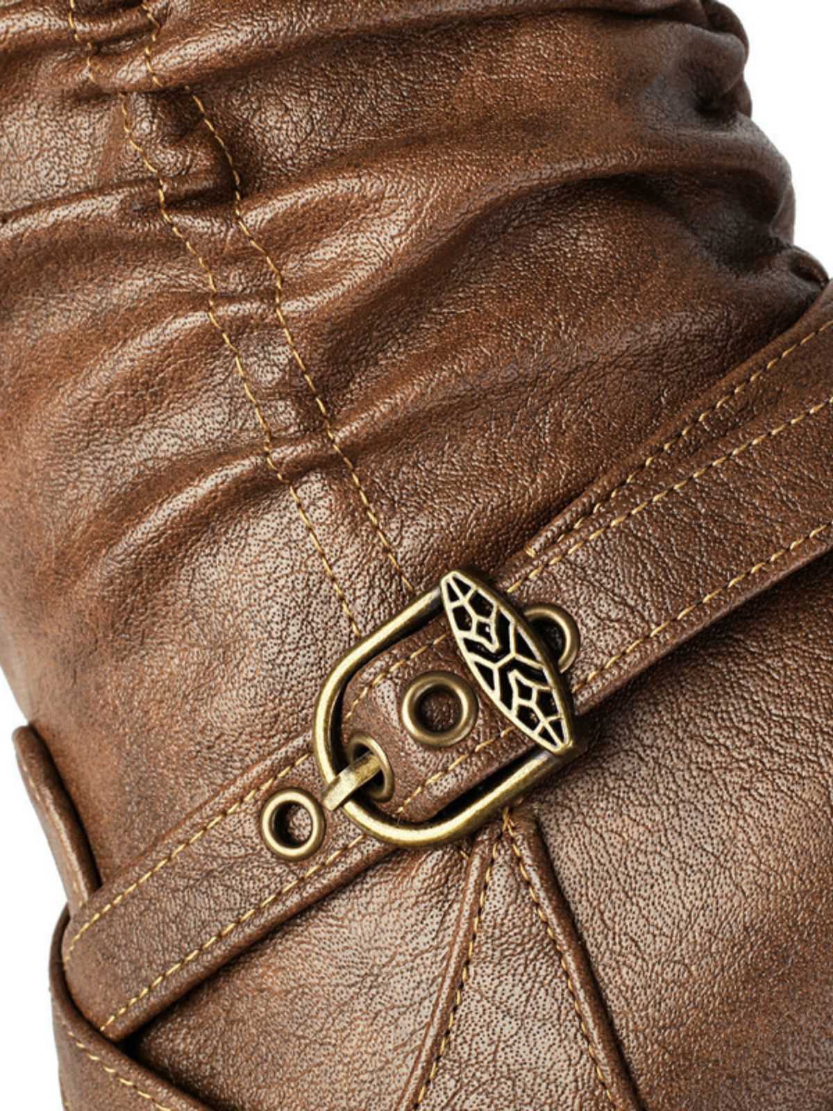 Vintage Solide Schnalle Gerüscht Klobige Absätze Stiefel - Image 7