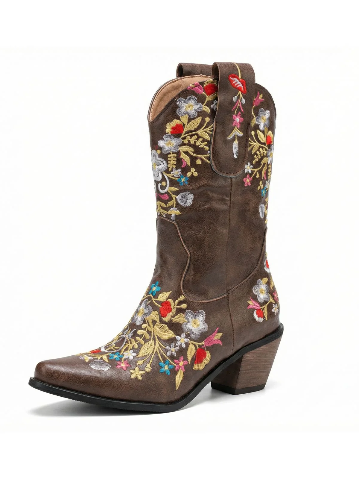 Vintage Spitze Besticktes Blumen Blockabsatz Stiefel - Image 2
