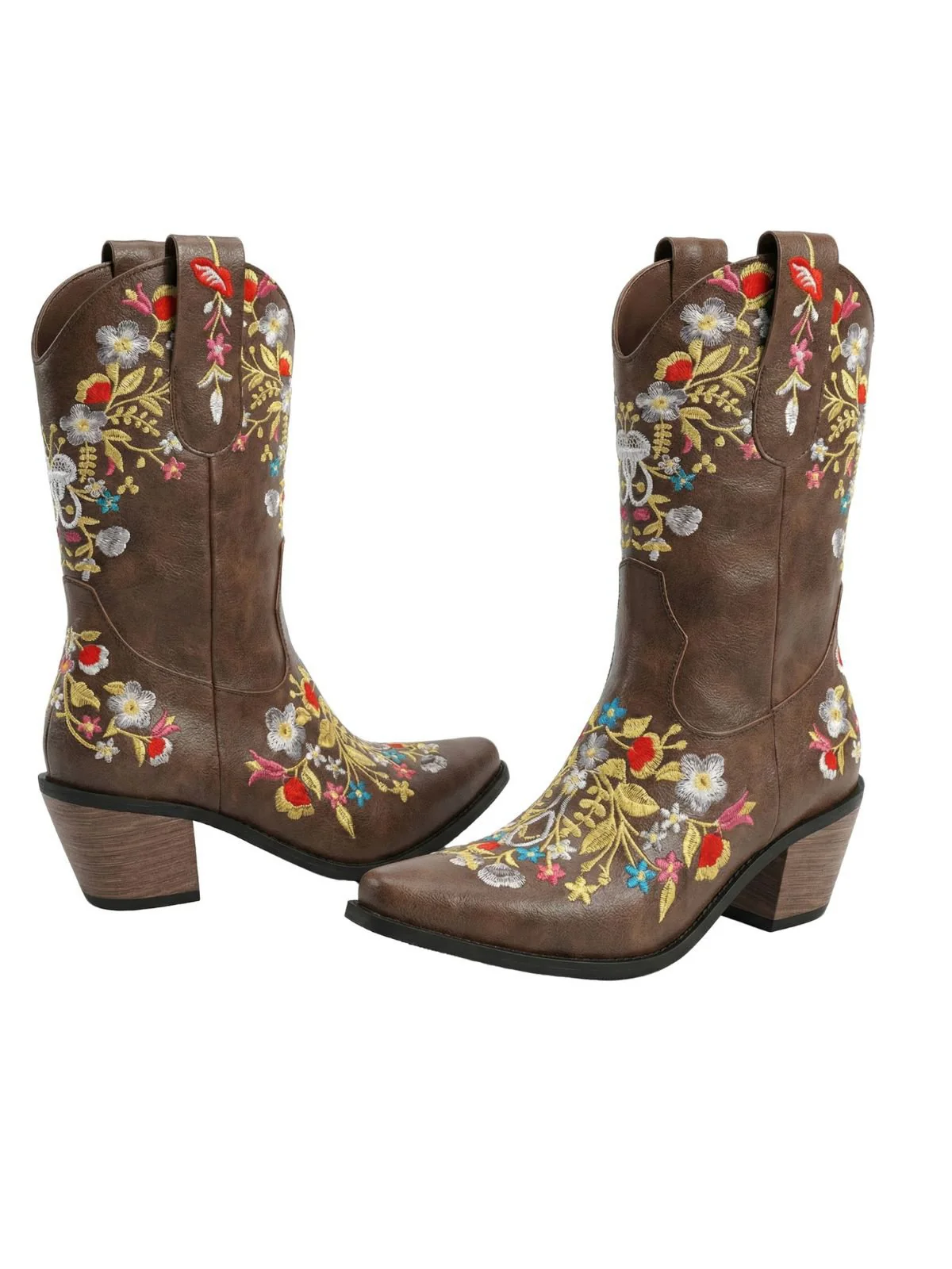 Vintage Spitze Besticktes Blumen Blockabsatz Stiefel - Image 3