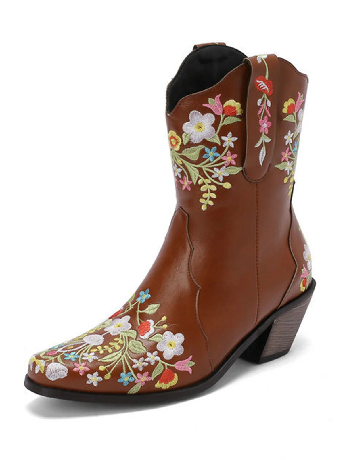 Vintage Spitze Besticktes Blumen Blockabsatz Stiefel - Image 7