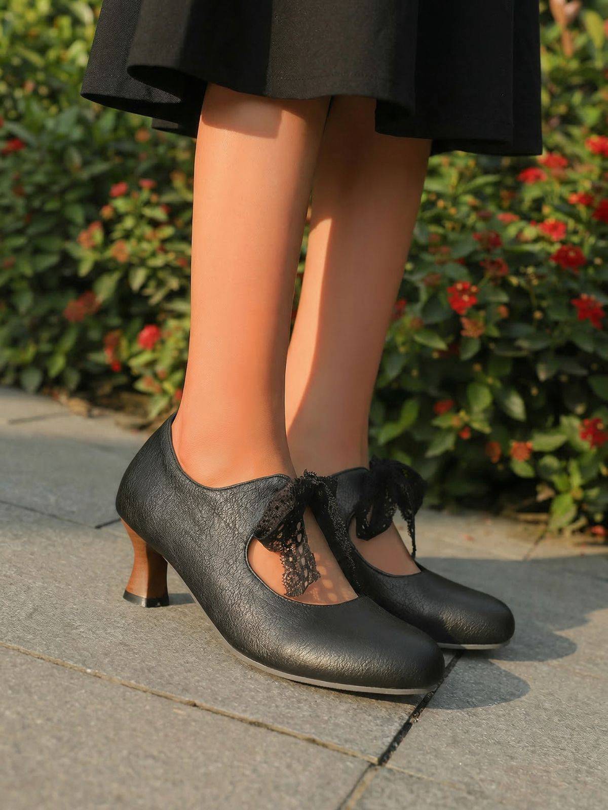 Vintage Spitze Bogen Riemchenschuhe Absatz - Image 3