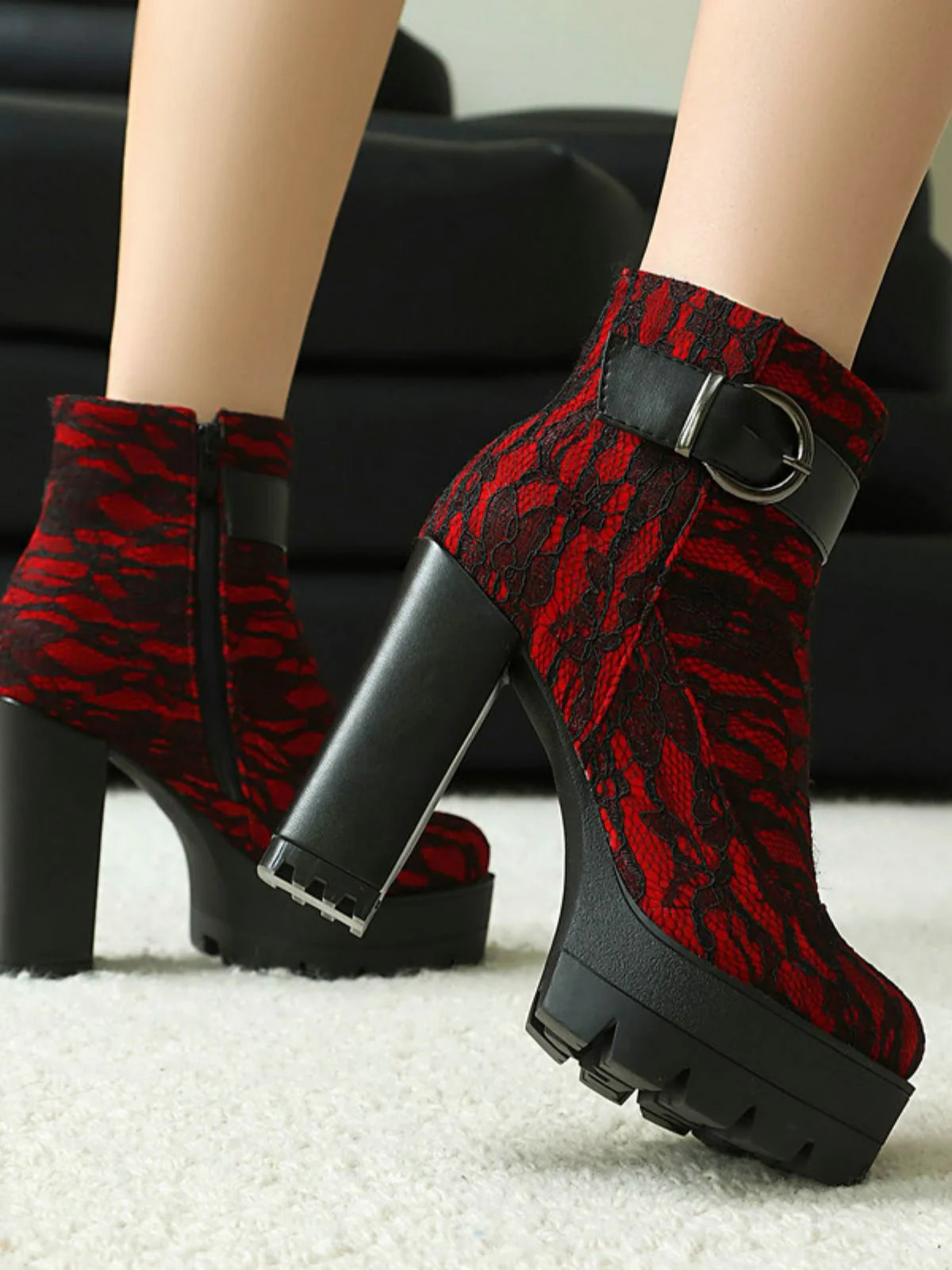 Vintage Spitze Klobiger Absatz Plattform Knöchel Stiefel - Image 8