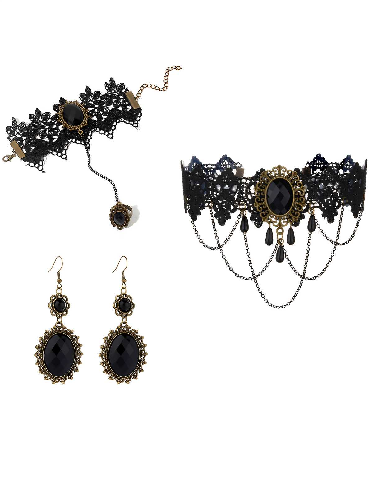 Vintage Spitze Kristall Gothic Schmuckset - Image 4