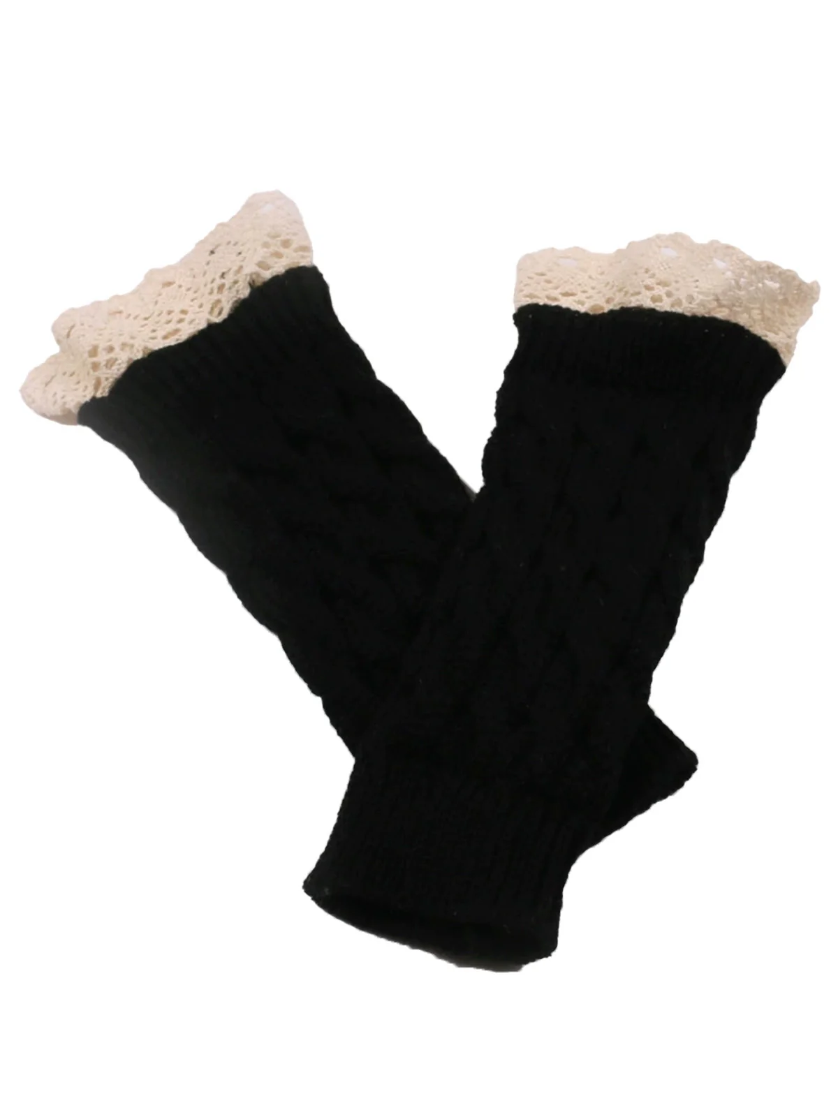 Vintage Spitze Patchwork Verdreht Stricken Fingerlos Handschuhe - Image 2