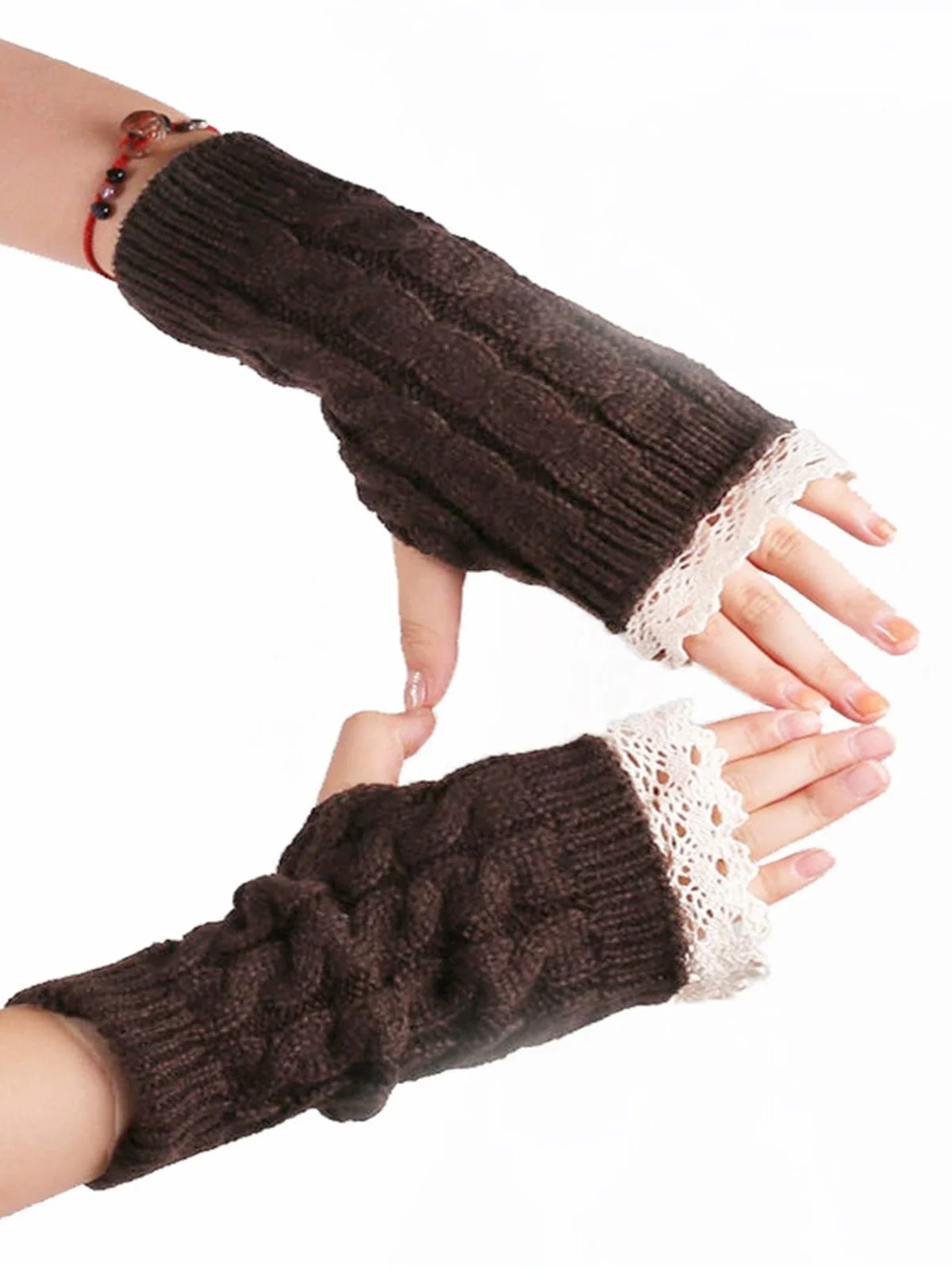 Vintage Spitze Patchwork Verdreht Stricken Fingerlos Handschuhe - Image 4
