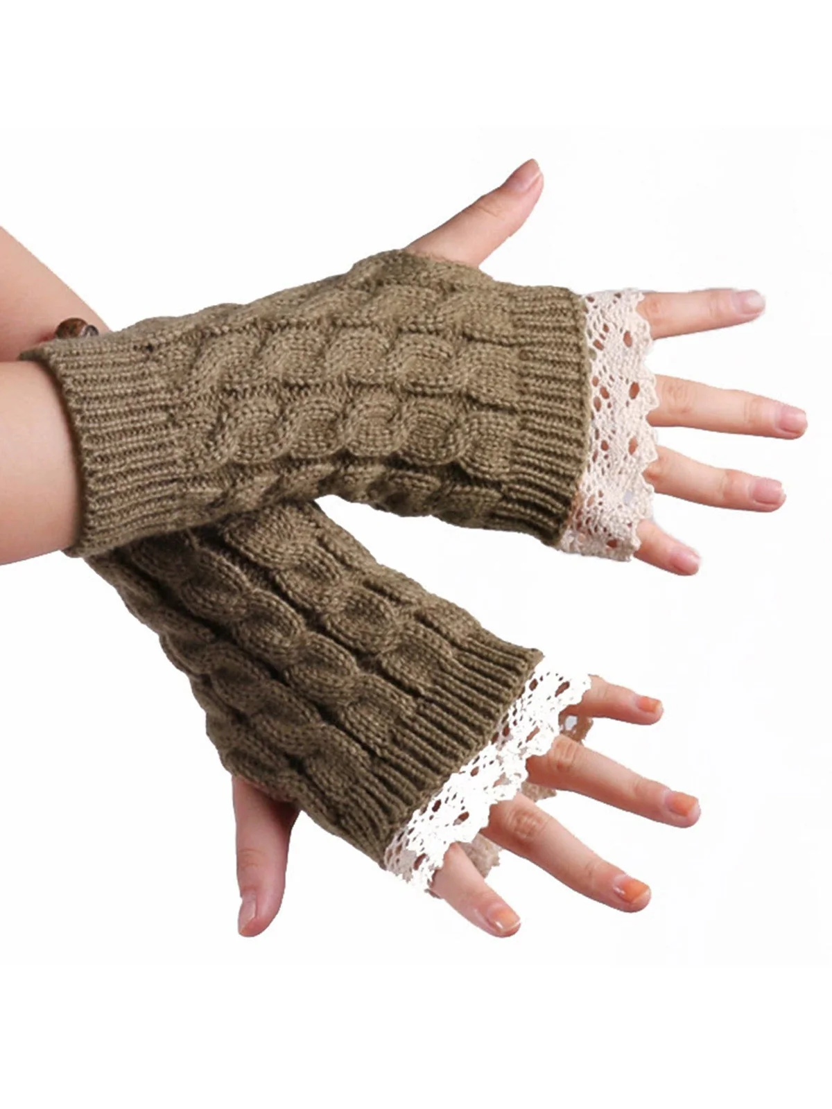 Vintage Spitze Patchwork Verdreht Stricken Fingerlos Handschuhe - Image 6