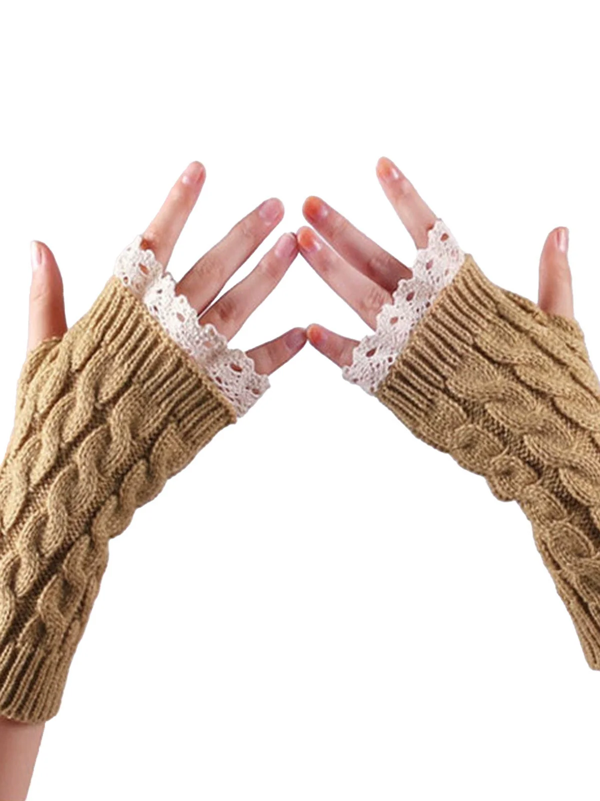 Vintage Spitze Patchwork Verdreht Stricken Fingerlos Handschuhe - Image 7