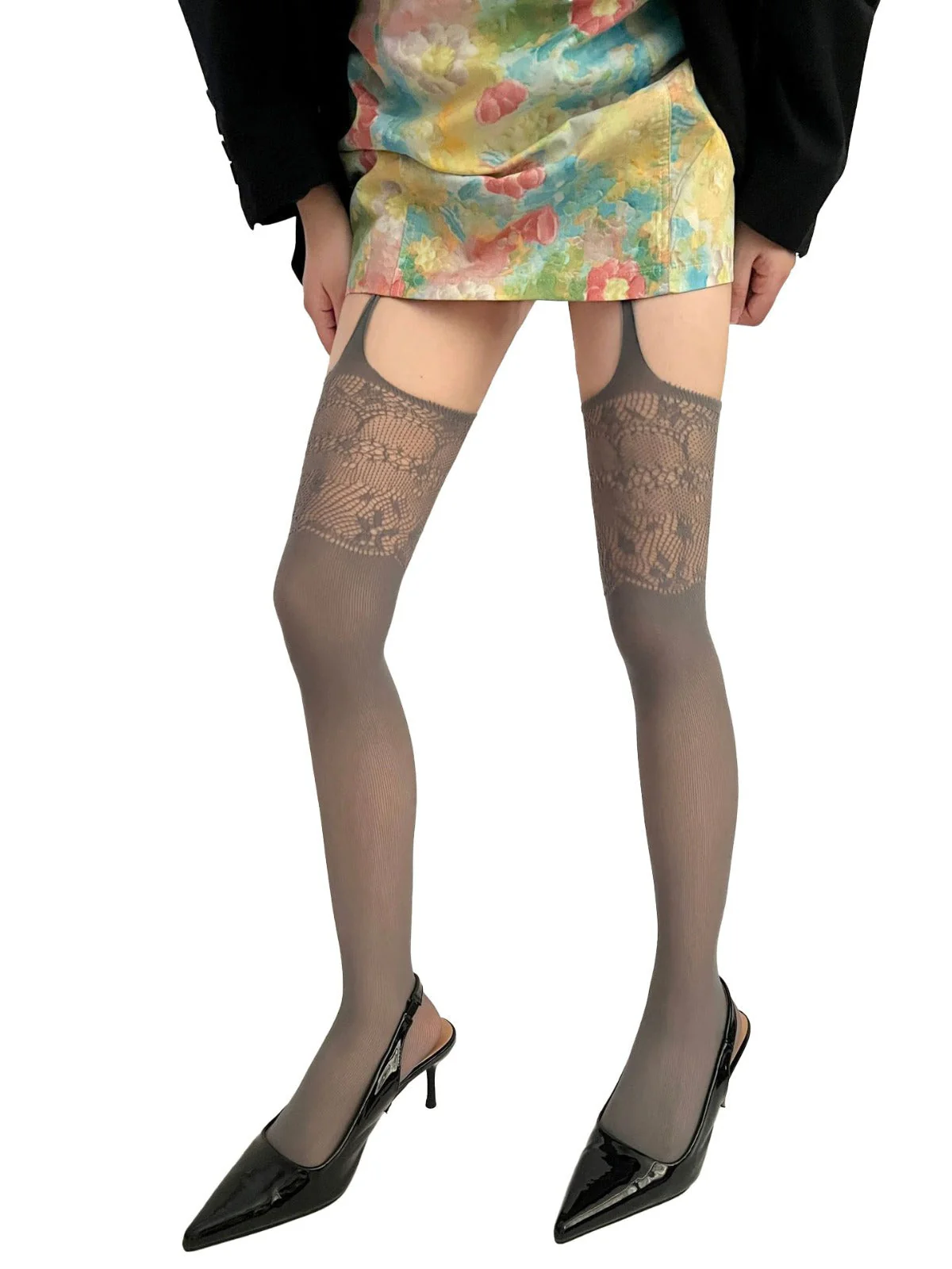 Vintage Spitze Solide Strapsstrumpfhose - Image 9