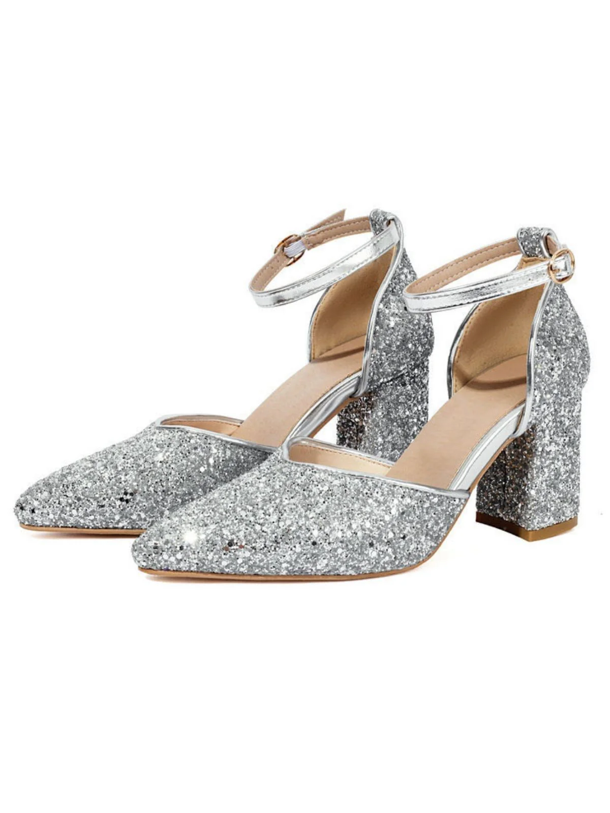 Vintage Spitze Zehen Glitzer Blockabsatz Pumps - Image 3
