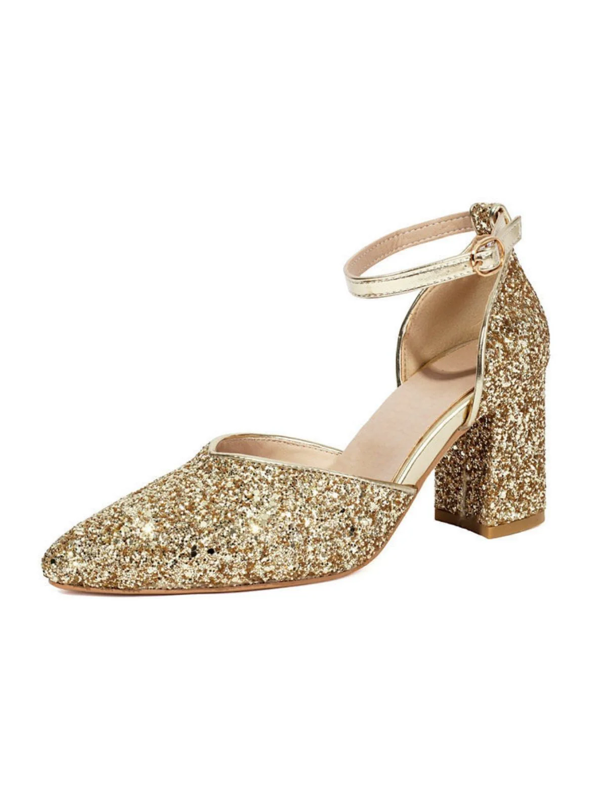 Vintage Spitze Zehen Glitzer Blockabsatz Pumps - Image 6