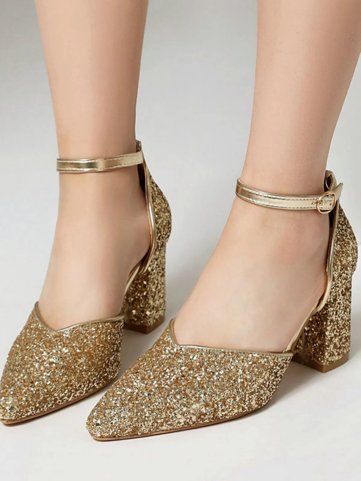 Vintage Spitze Zehen Glitzer Blockabsatz Pumps - Image 7