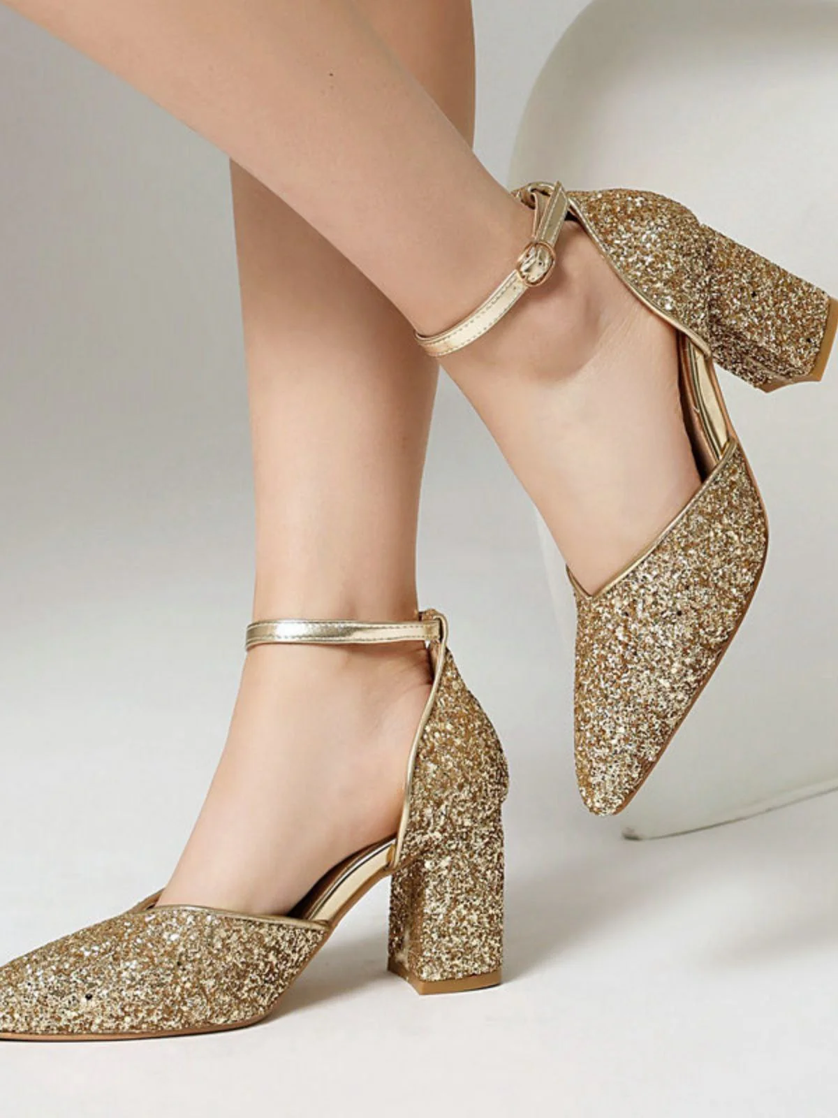 Vintage Spitze Zehen Glitzer Blockabsatz Pumps - Image 9
