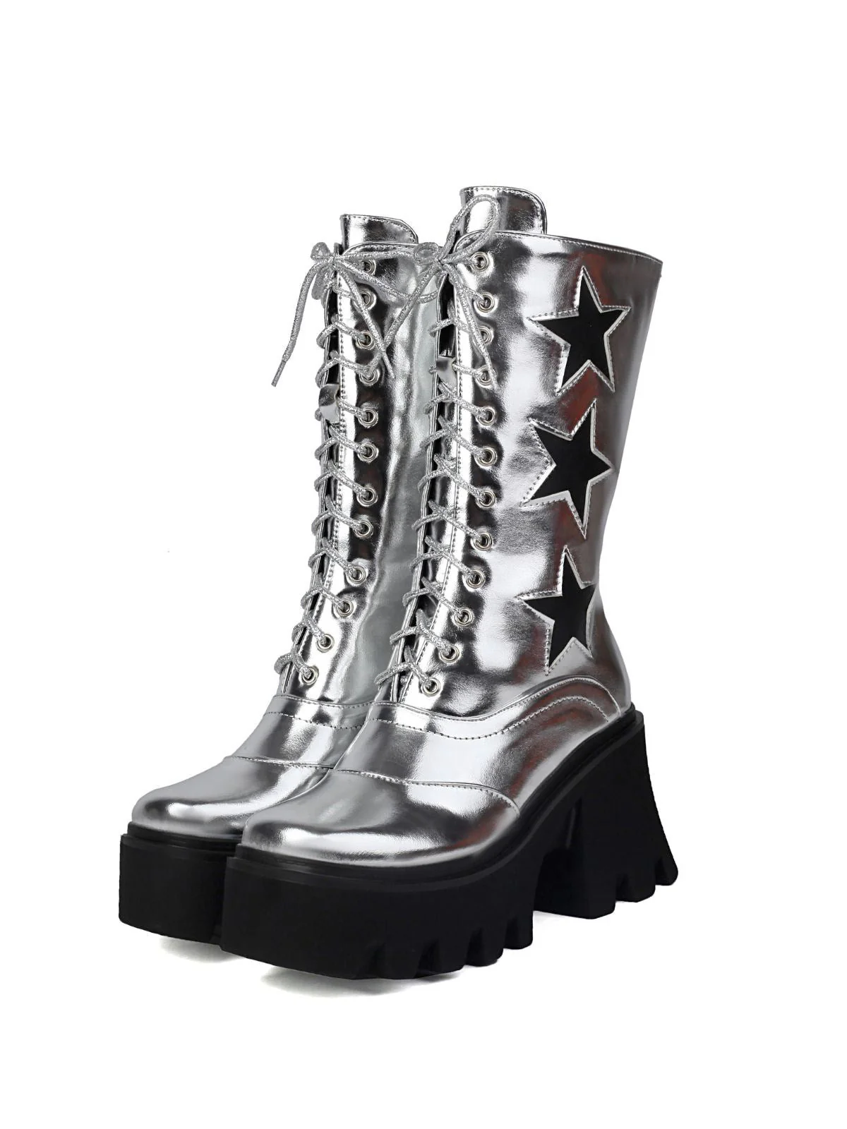 Vintage Steampunk Sternendruck Plattform Halbhohe Stiefel - Image 8