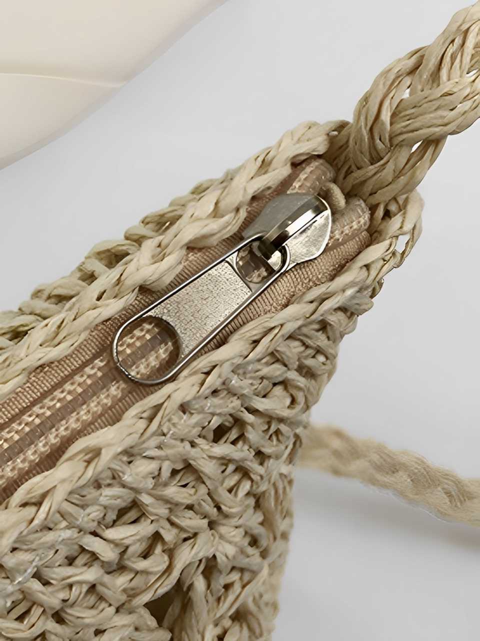 Vintage Stroh Holz Perlen Umhängetasche Tasche - Image 3