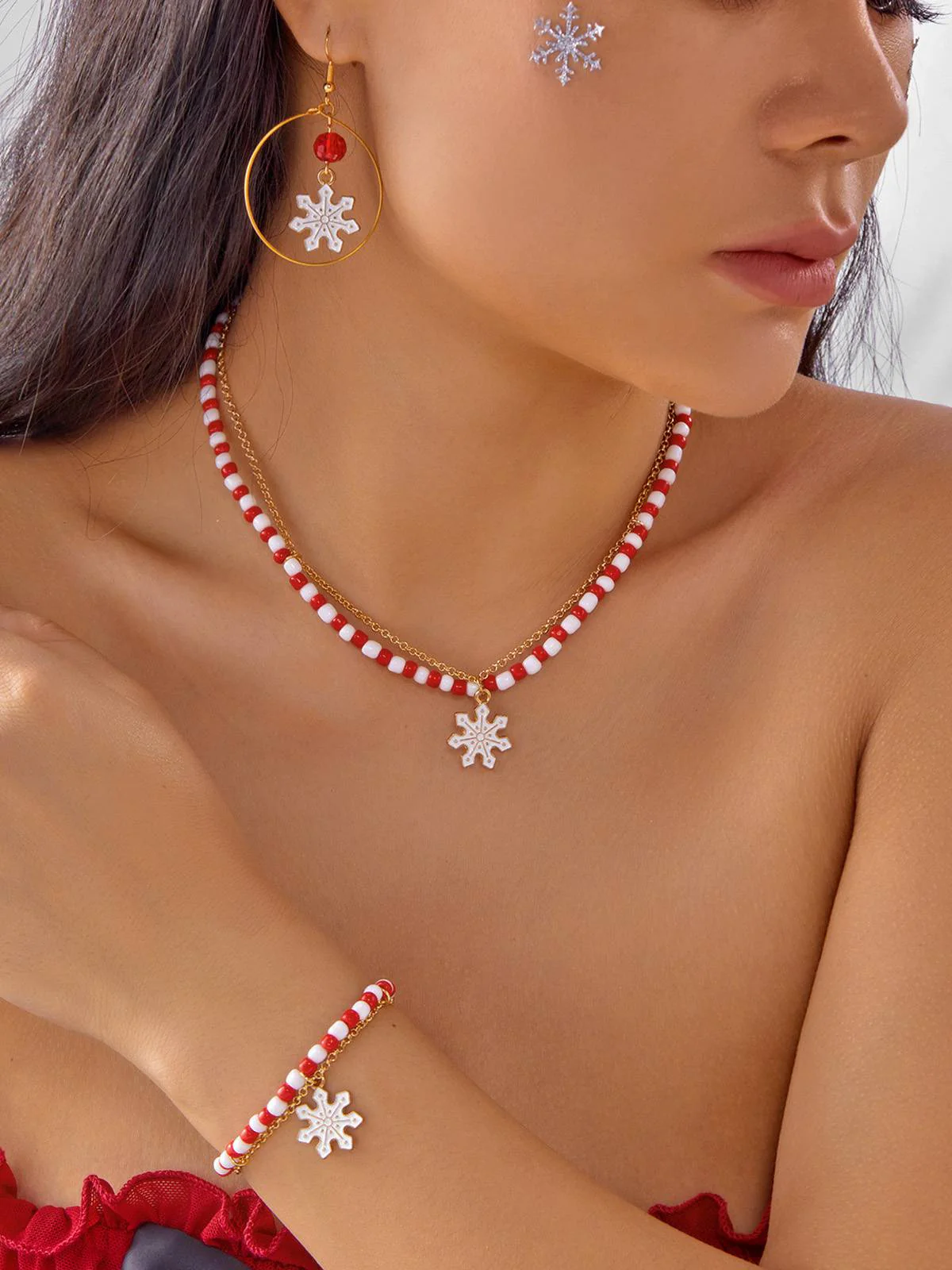 Vintage Weihnachten Perlen Halskette & Armband & Ohrringe Set - Image 2