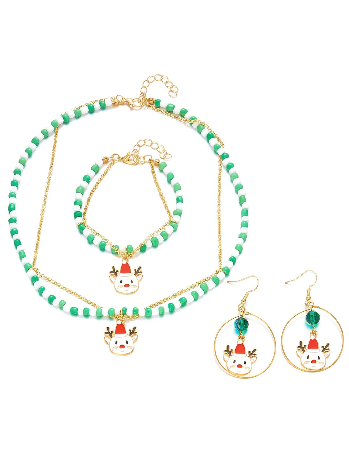 Vintage Weihnachten Perlen Halskette & Armband & Ohrringe Set - Image 4