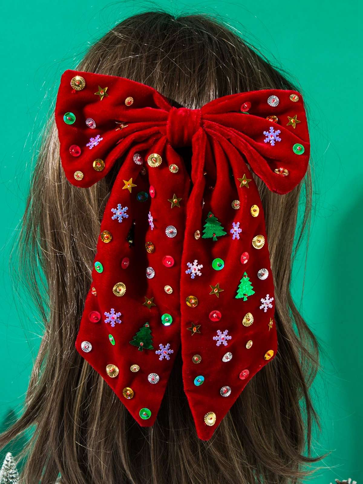 Vintage Weihnachten Samt Große Bogen Haarnadel - Image 3