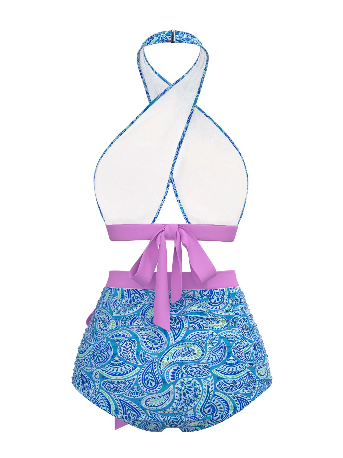 [Vorverkauf] Violett 1970er Paisley Druck Kreuz-Halter Bademode - Image 3