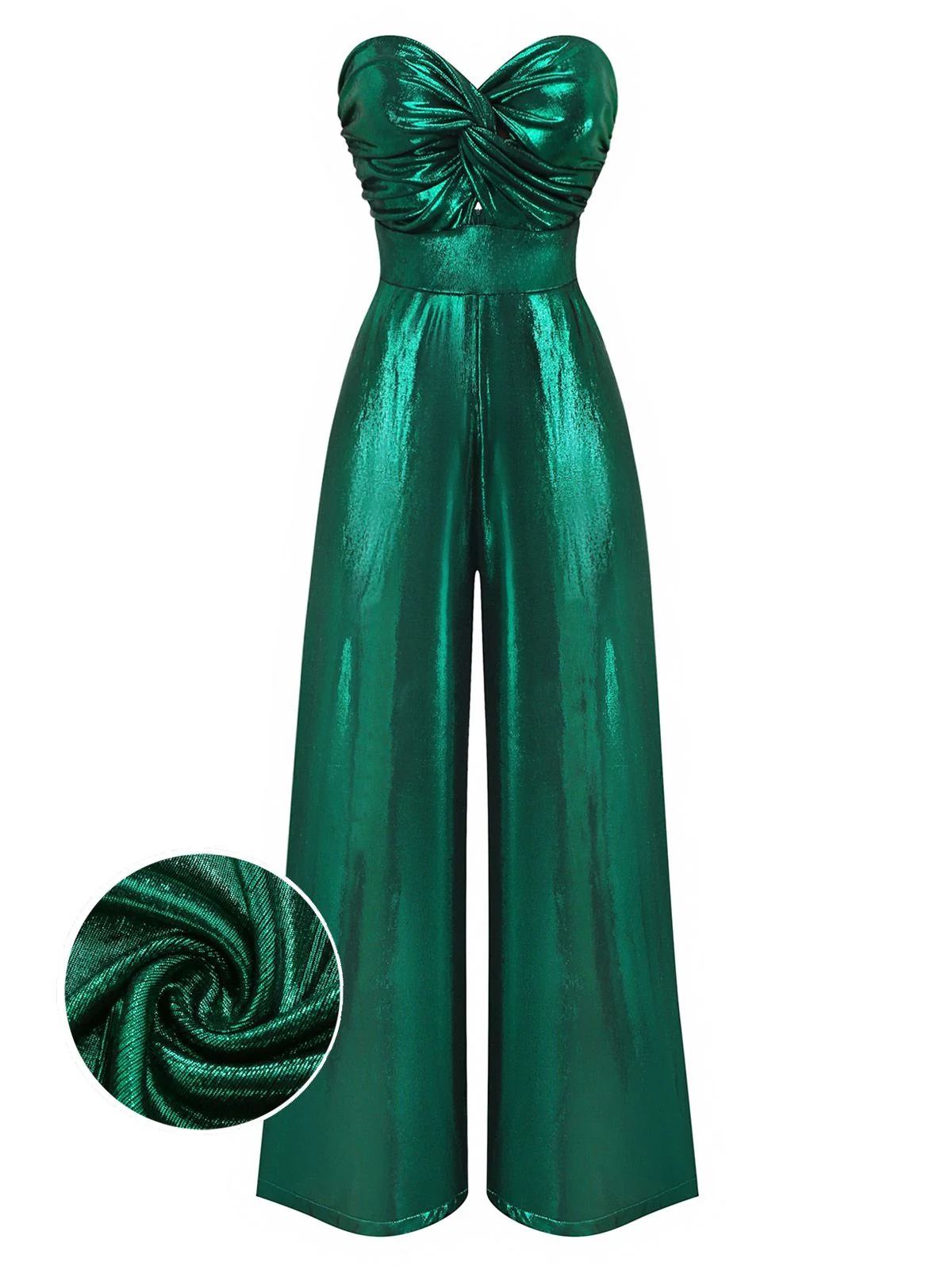 Grün 1970er Geknotetes Hollow Glänzend Jumpsuit - Image 3