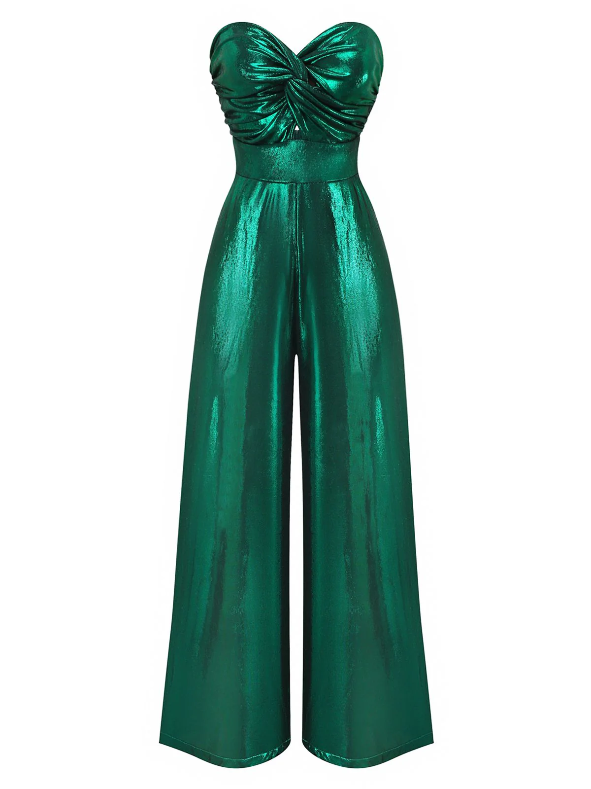 Grün 1970er Geknotetes Hollow Glänzend Jumpsuit - Image 4