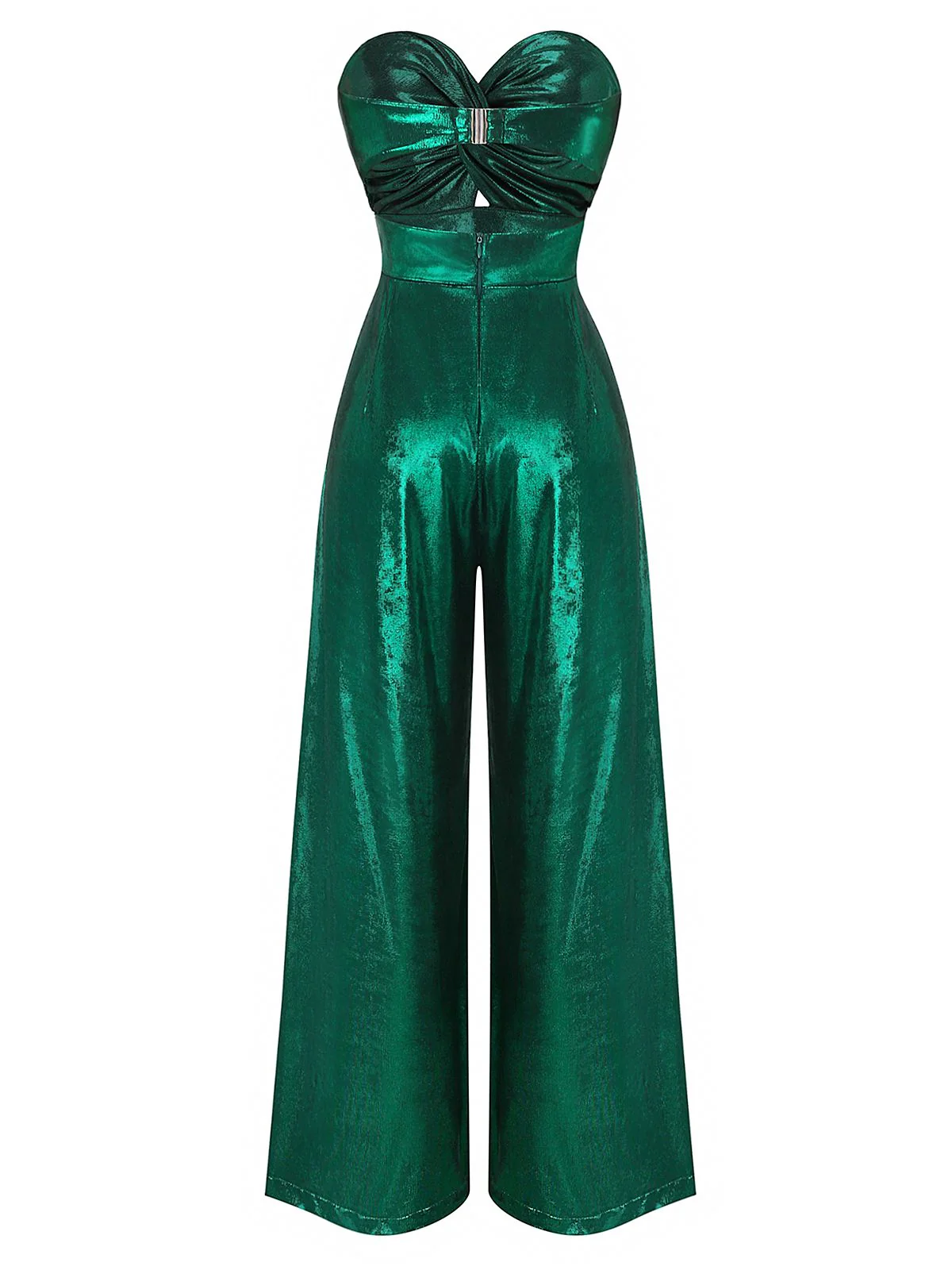 Grün 1970er Geknotetes Hollow Glänzend Jumpsuit - Image 6