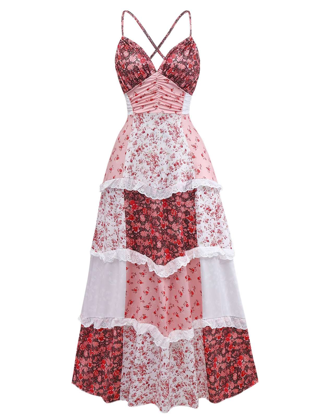 Multicolor 1930er Steppdecke Blumen Rüschen Träger Kleid