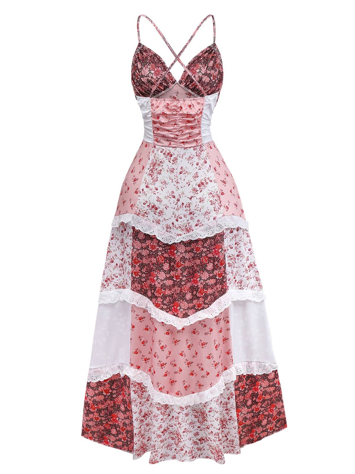 Multicolor 1930er Steppdecke Blumen Rüschen Träger Kleid - Image 2