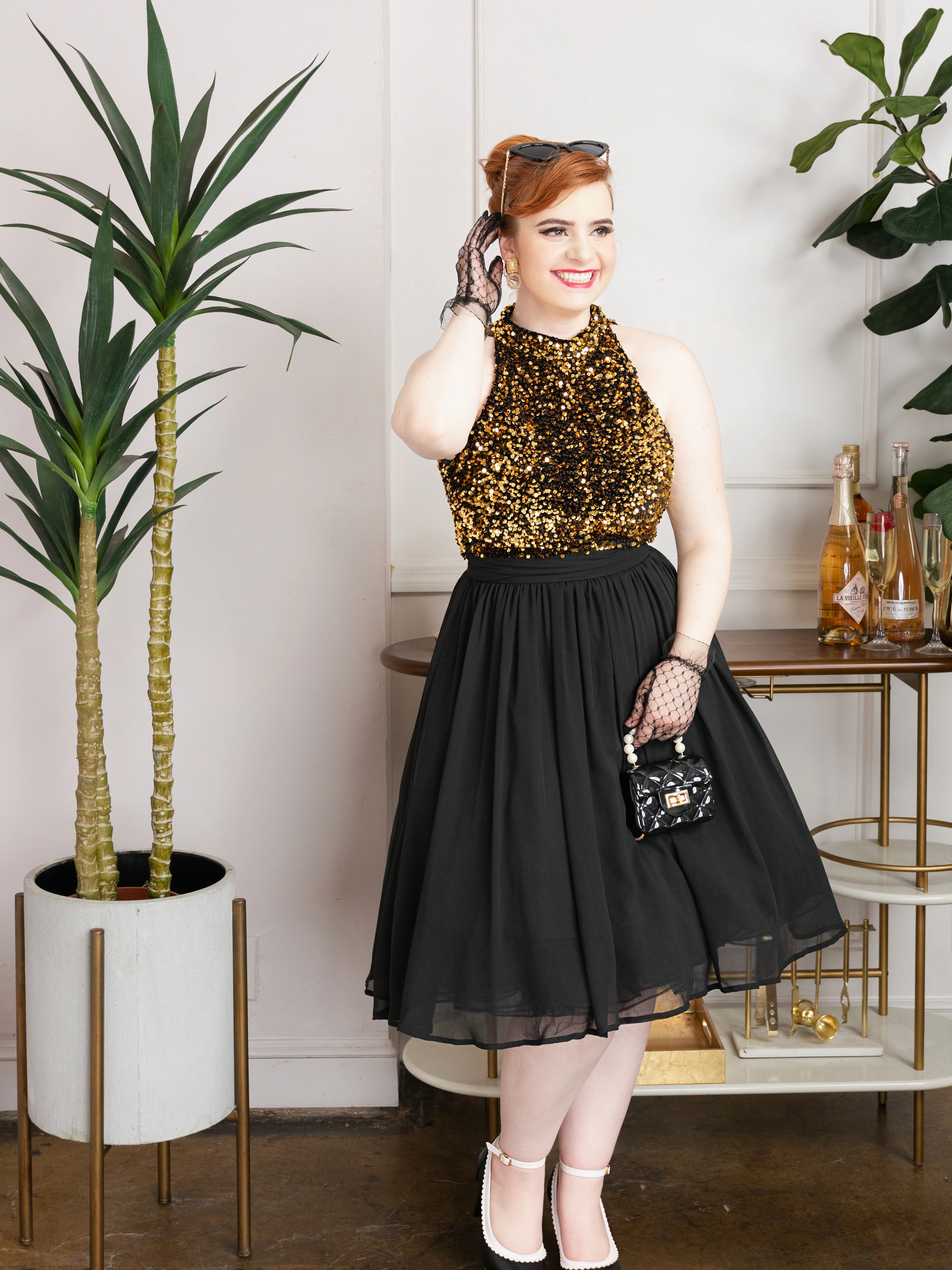 SCHWARZES 1950ER GOLD GLITZER PATCHWORK KLEID - Image 2