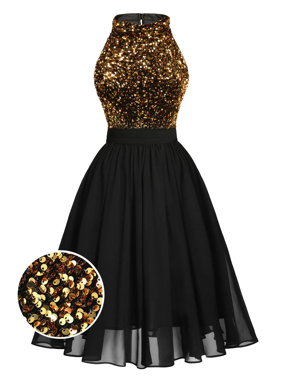 SCHWARZES 1950ER GOLD GLITZER PATCHWORK KLEID - Image 7