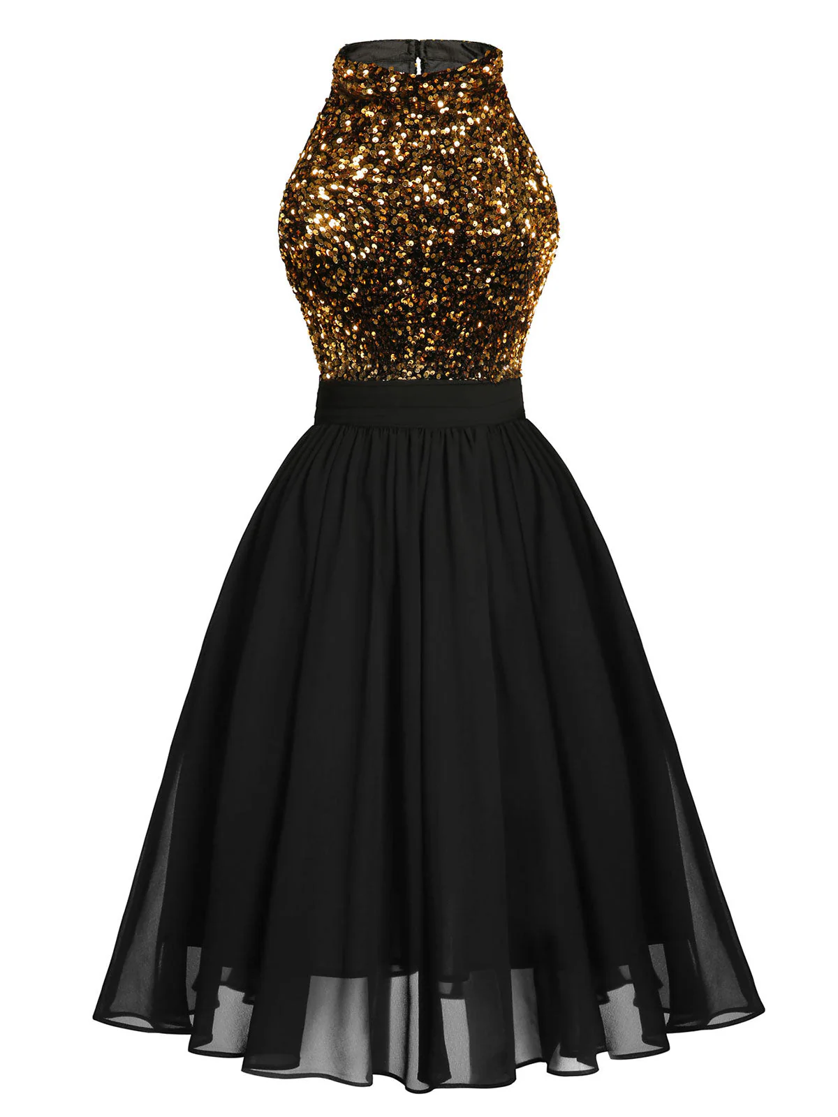 SCHWARZES 1950ER GOLD GLITZER PATCHWORK KLEID - Image 8
