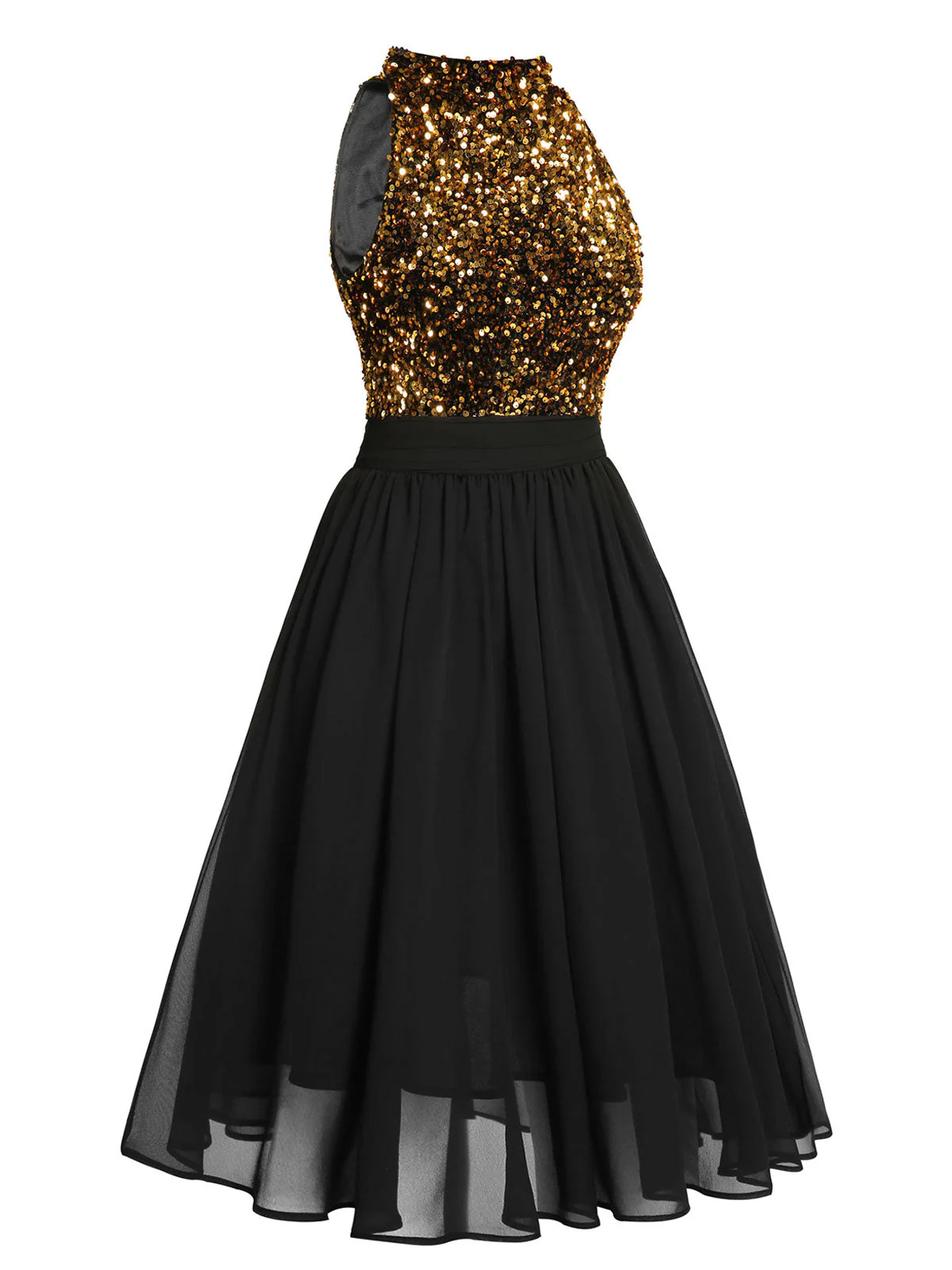 SCHWARZES 1950ER GOLD GLITZER PATCHWORK KLEID - Image 9