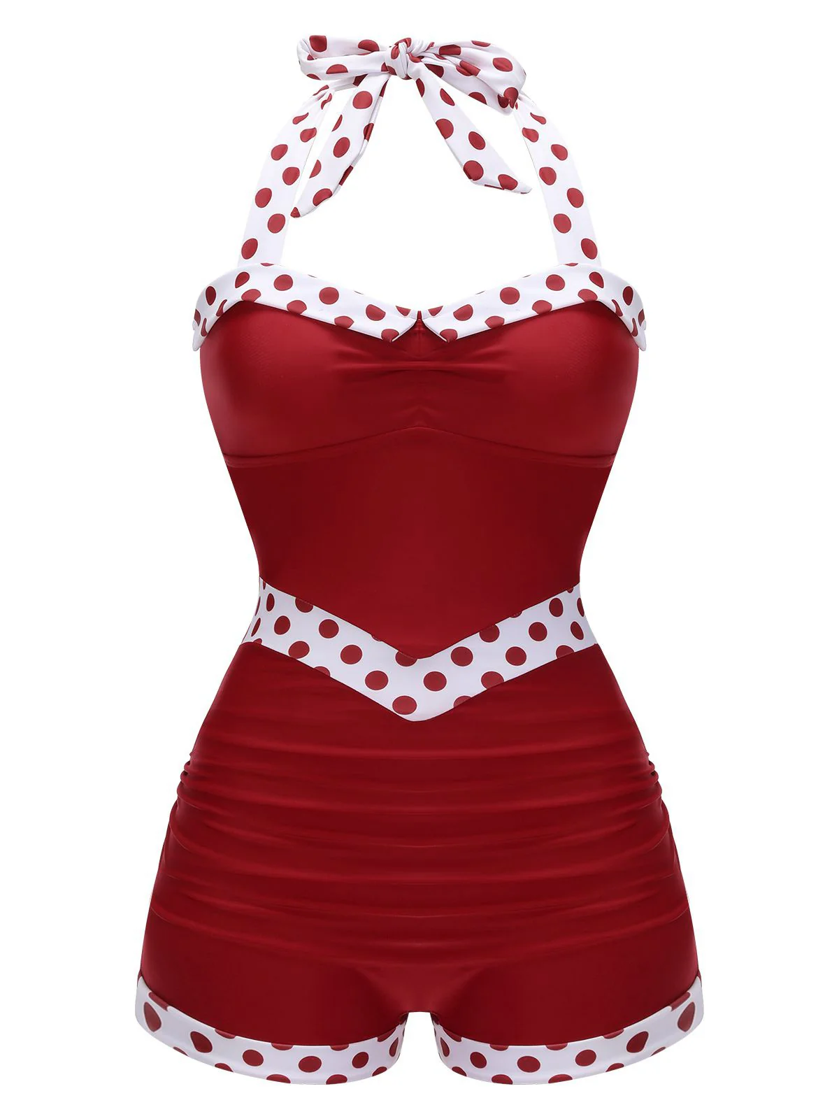 Schwarz 1940er Halter Patchwork Einteiliger Badeanzug - Image 9