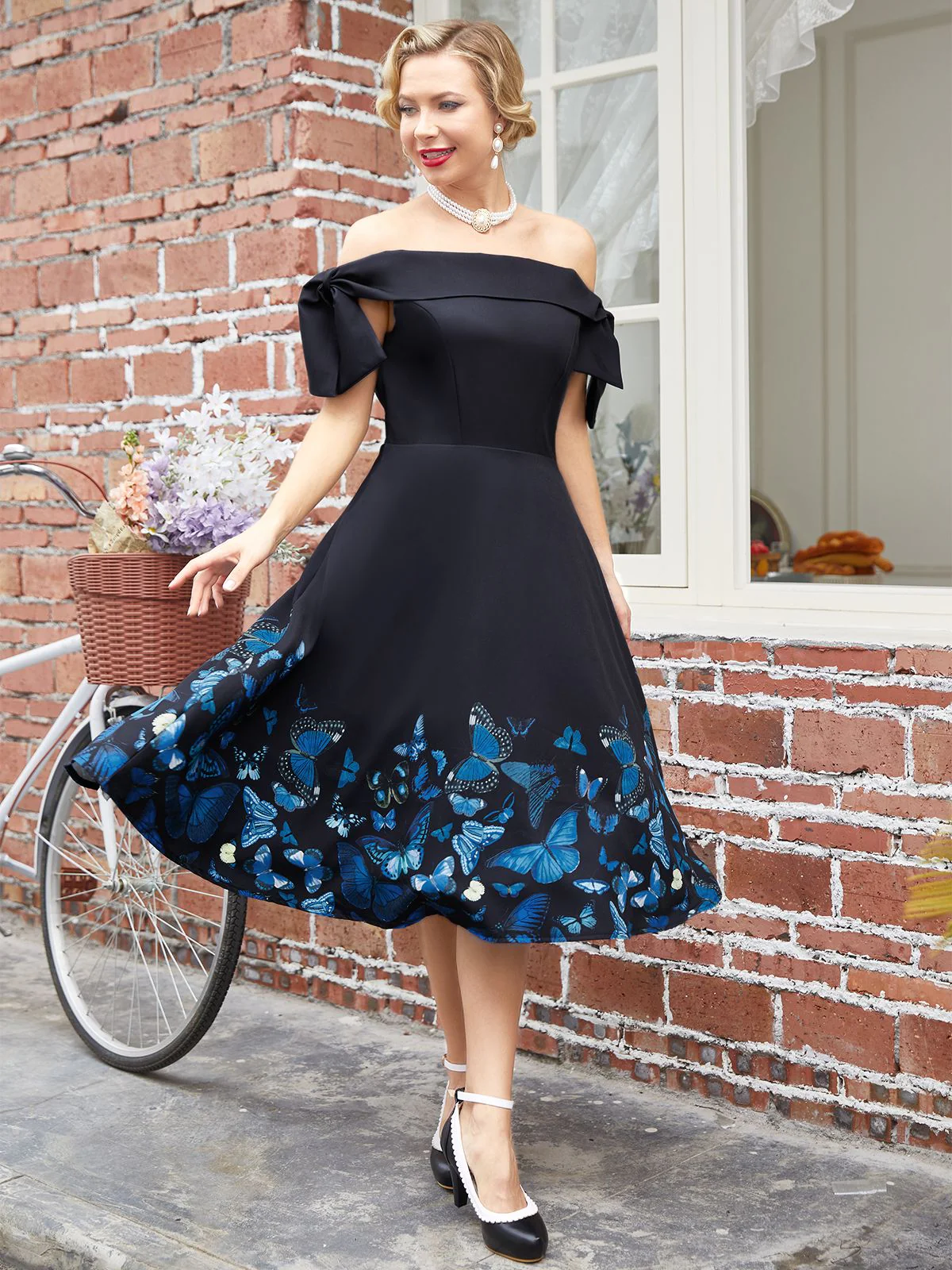 1950ER VINTAGE SCHULTERFREI SCHMETTERLING KLEID - Image 3