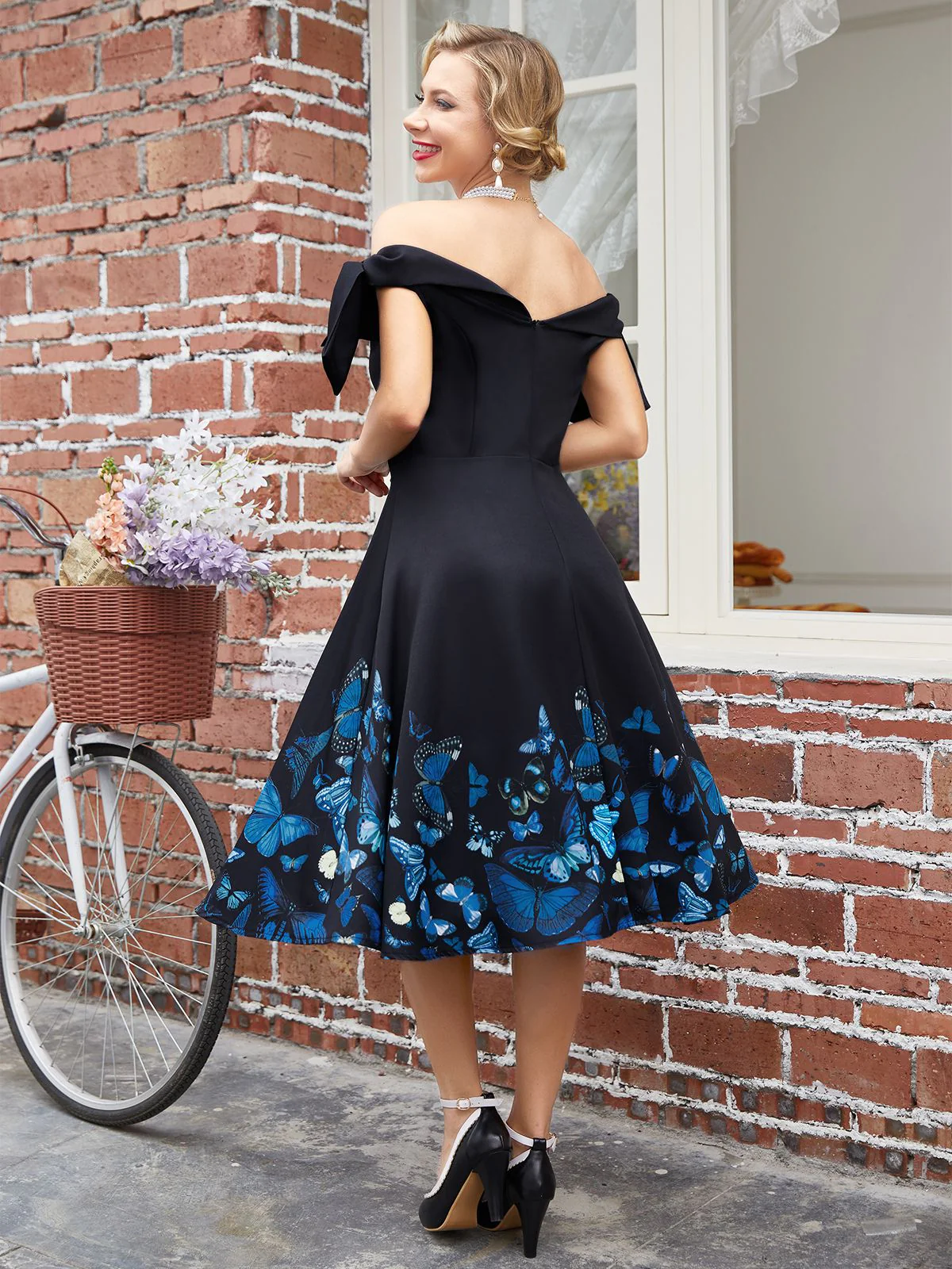 1950ER VINTAGE SCHULTERFREI SCHMETTERLING KLEID - Image 5